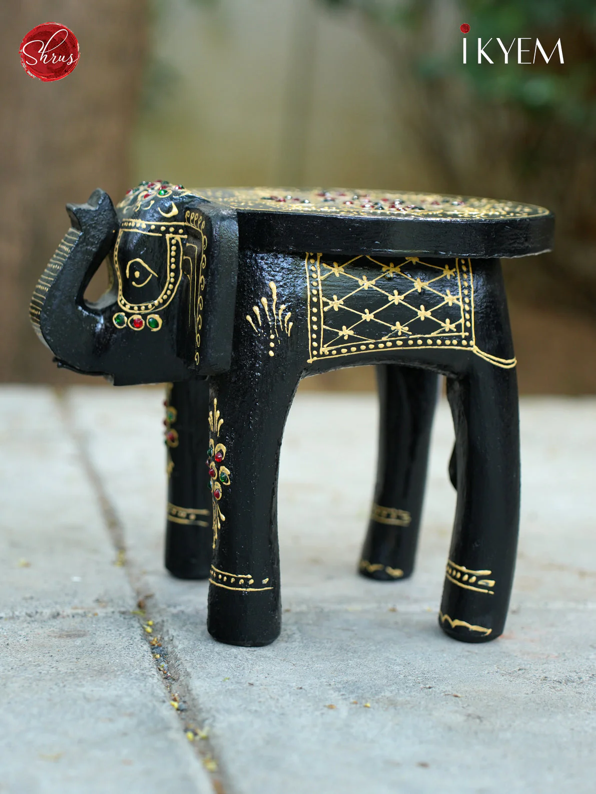 Hand painted Wooden Elephant Stool - Image 3