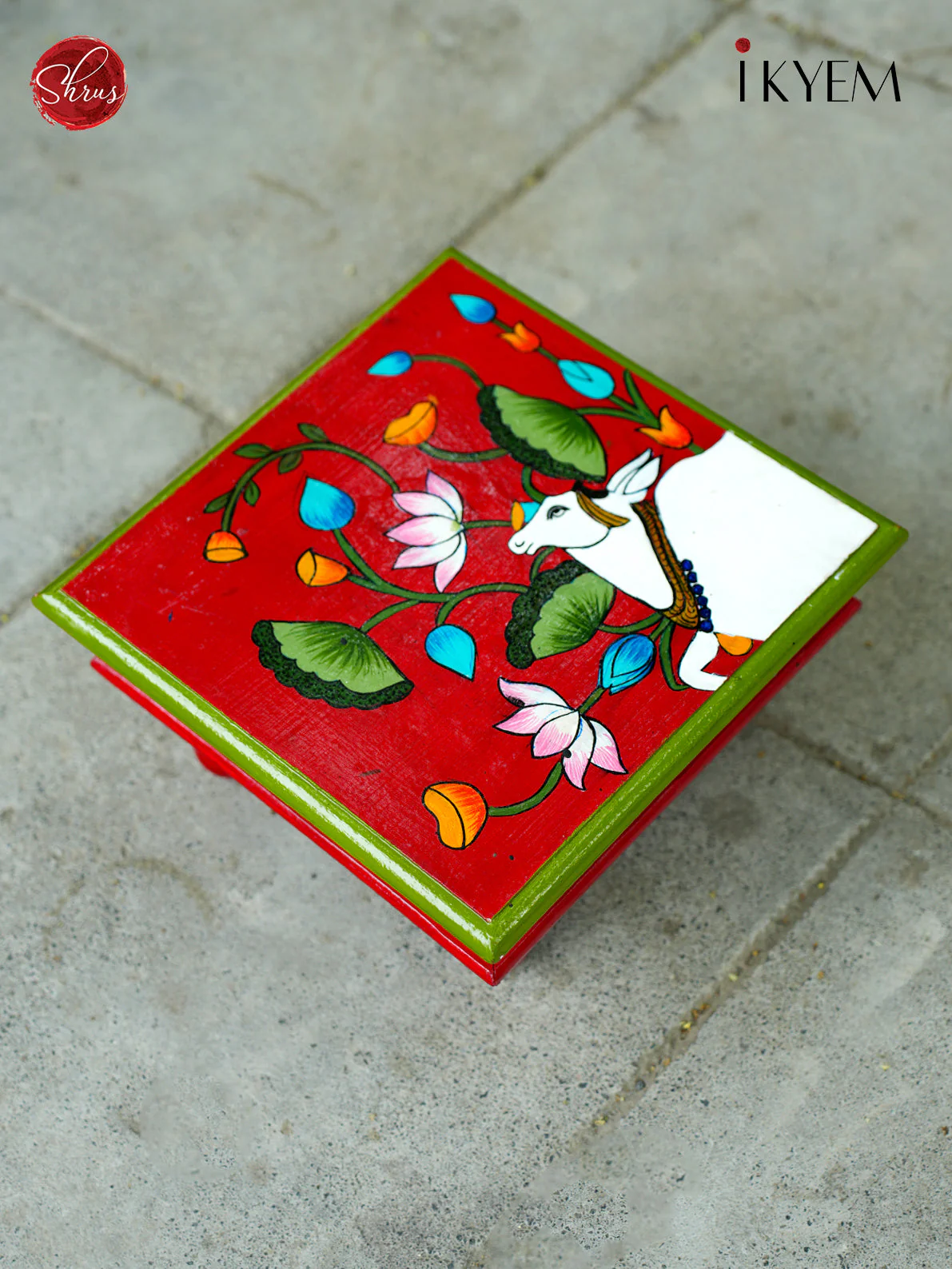 Wooden Hand Painted Pichwai Chowki - Image 3