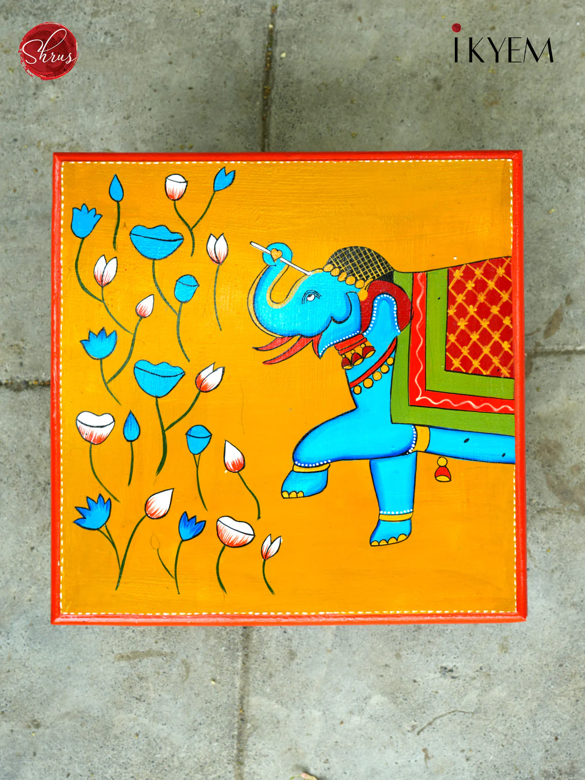 Hand Painted Wooden Square Chowki - Image 2