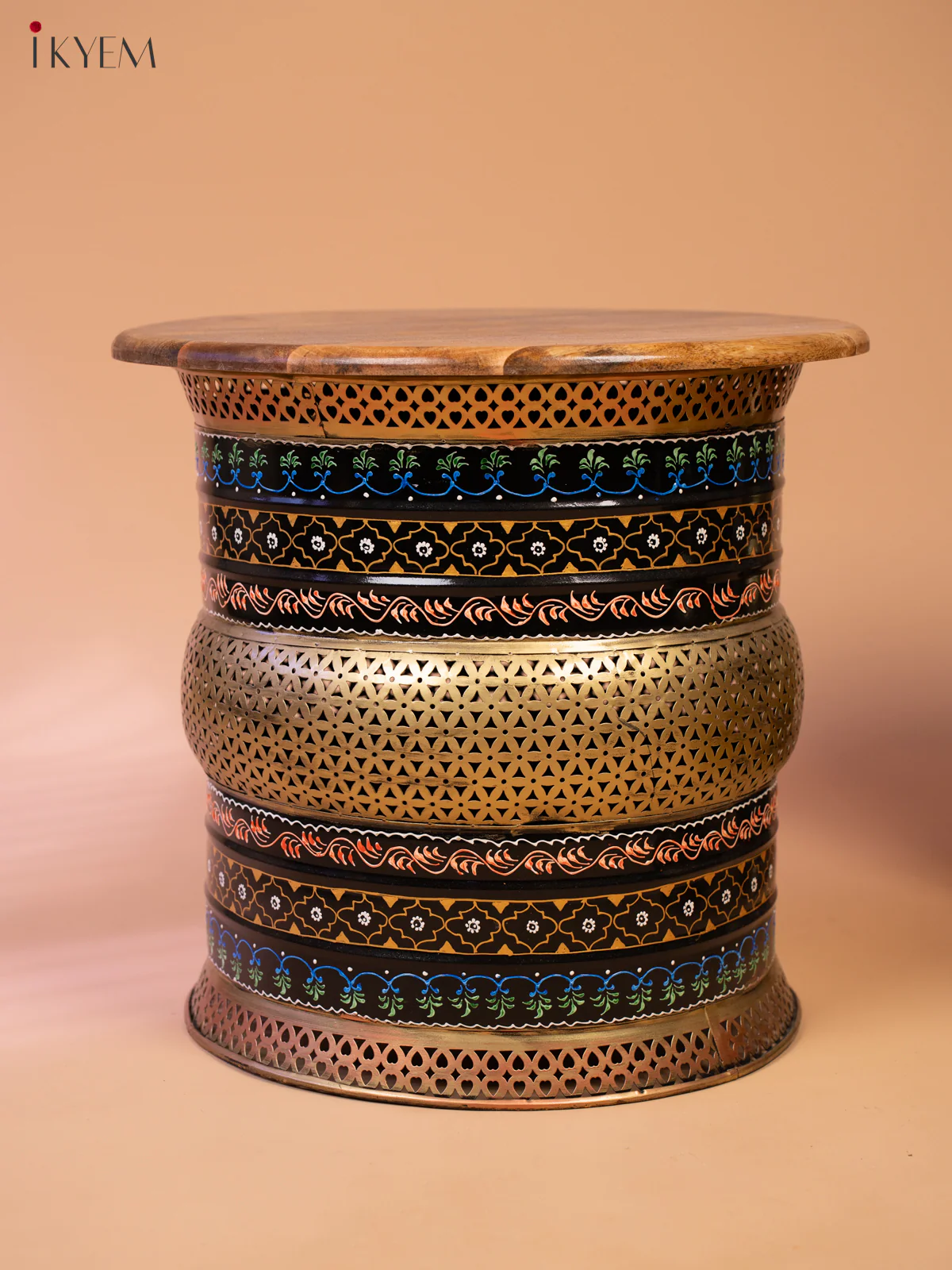 Rustic Hand painted Wooden Round Stool (Set of 5) - Image 5