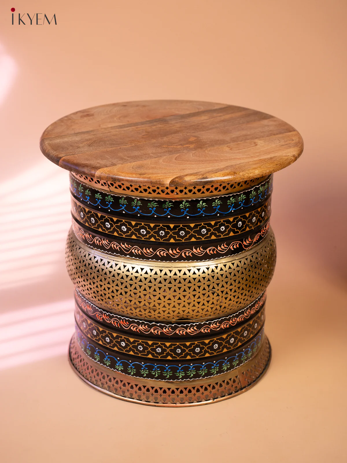 Rustic Hand painted Wooden Round Stool (Set of 5) - Image 6