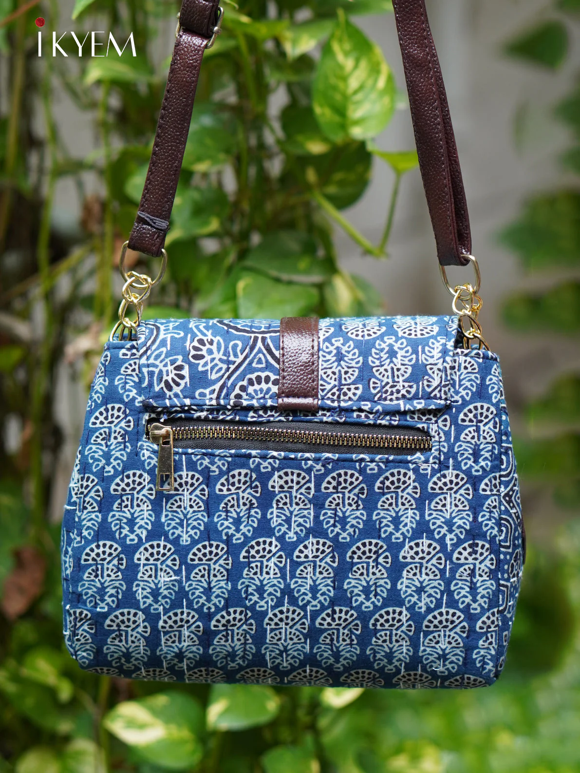 Blue & brown- Ajrakh hand bag - Image 2