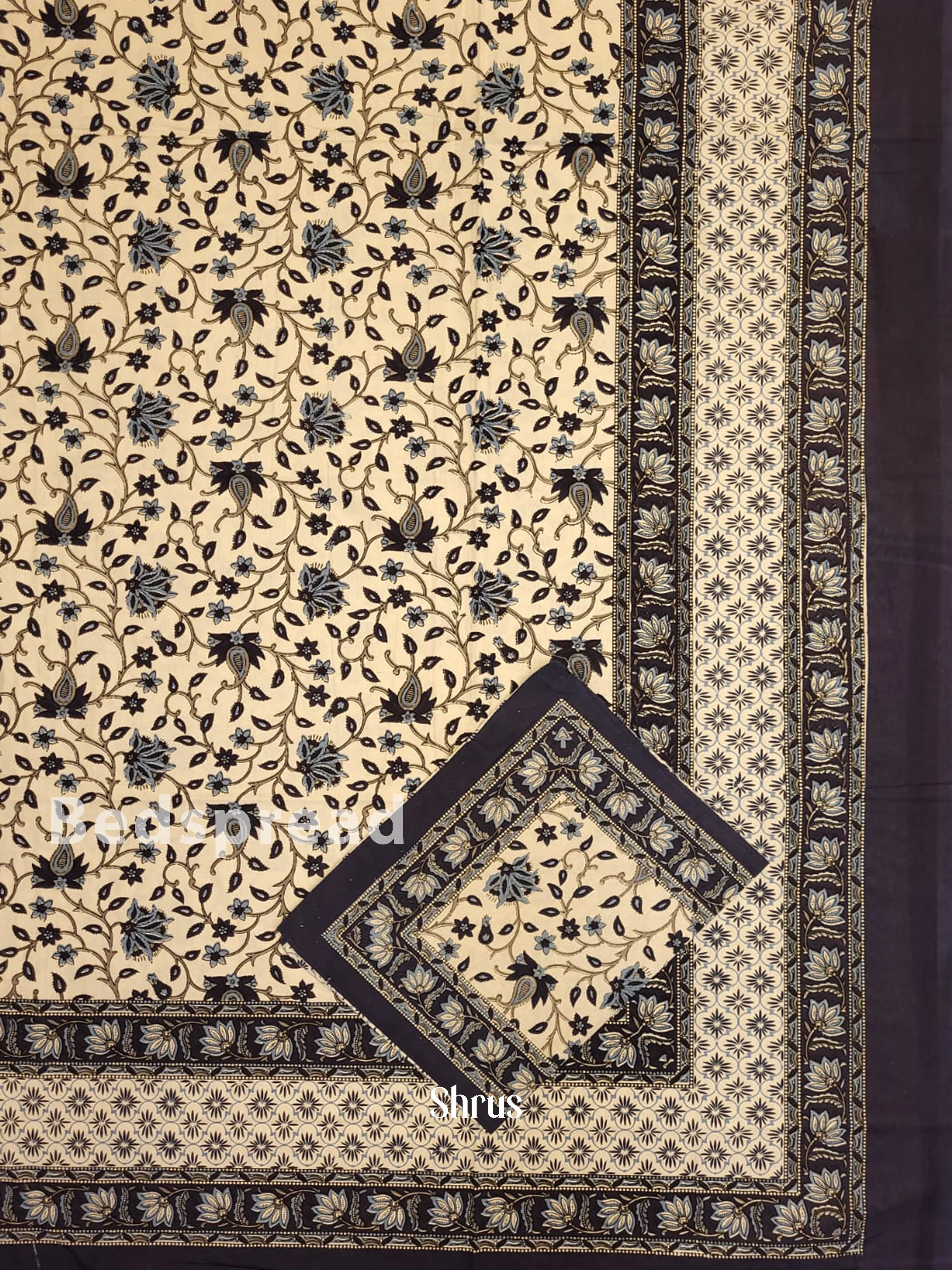Cream & Indigo Blue - Bed Spreads - Image 2