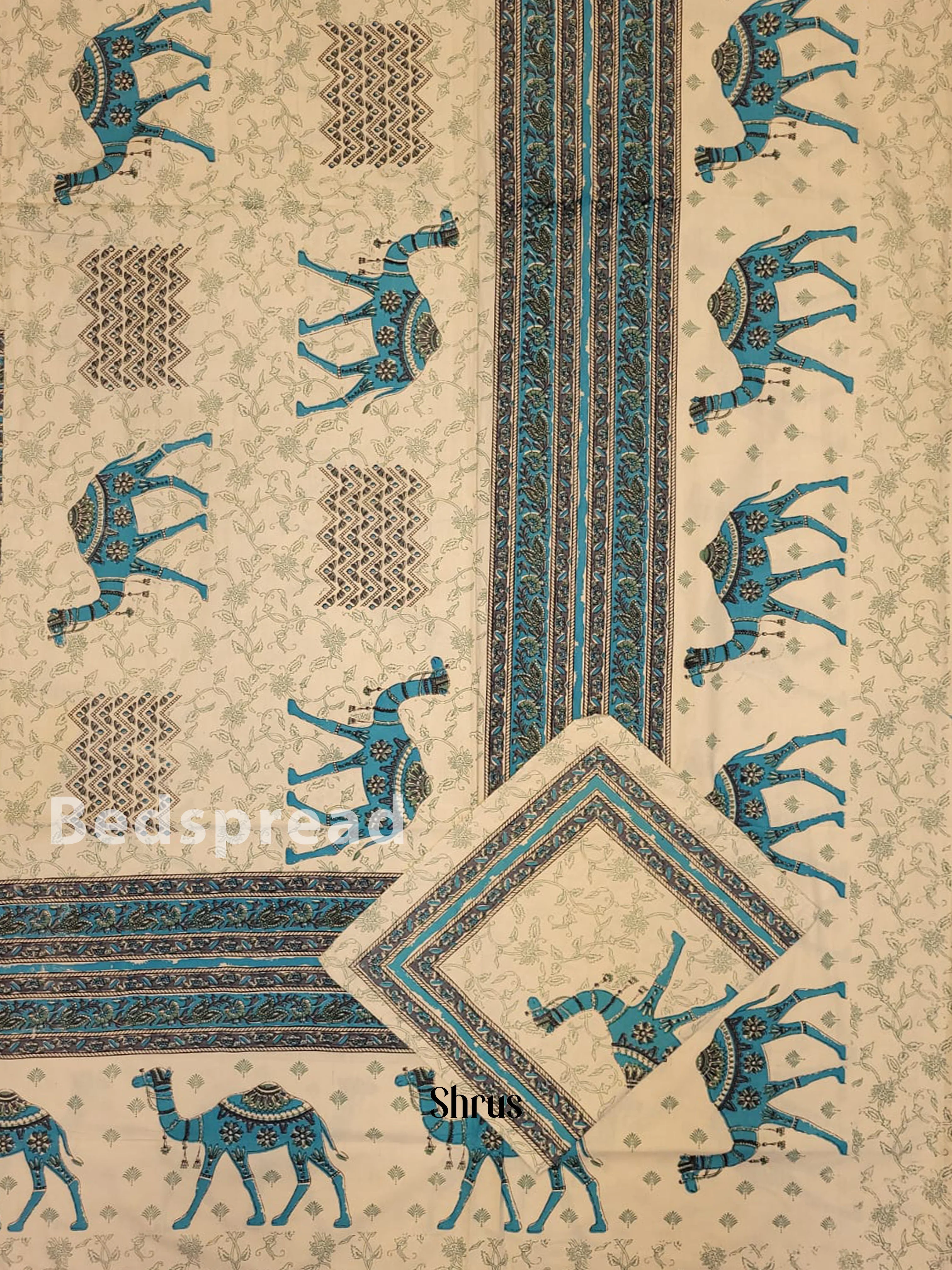 Cream & Blue -Bed Spreads - Image 2