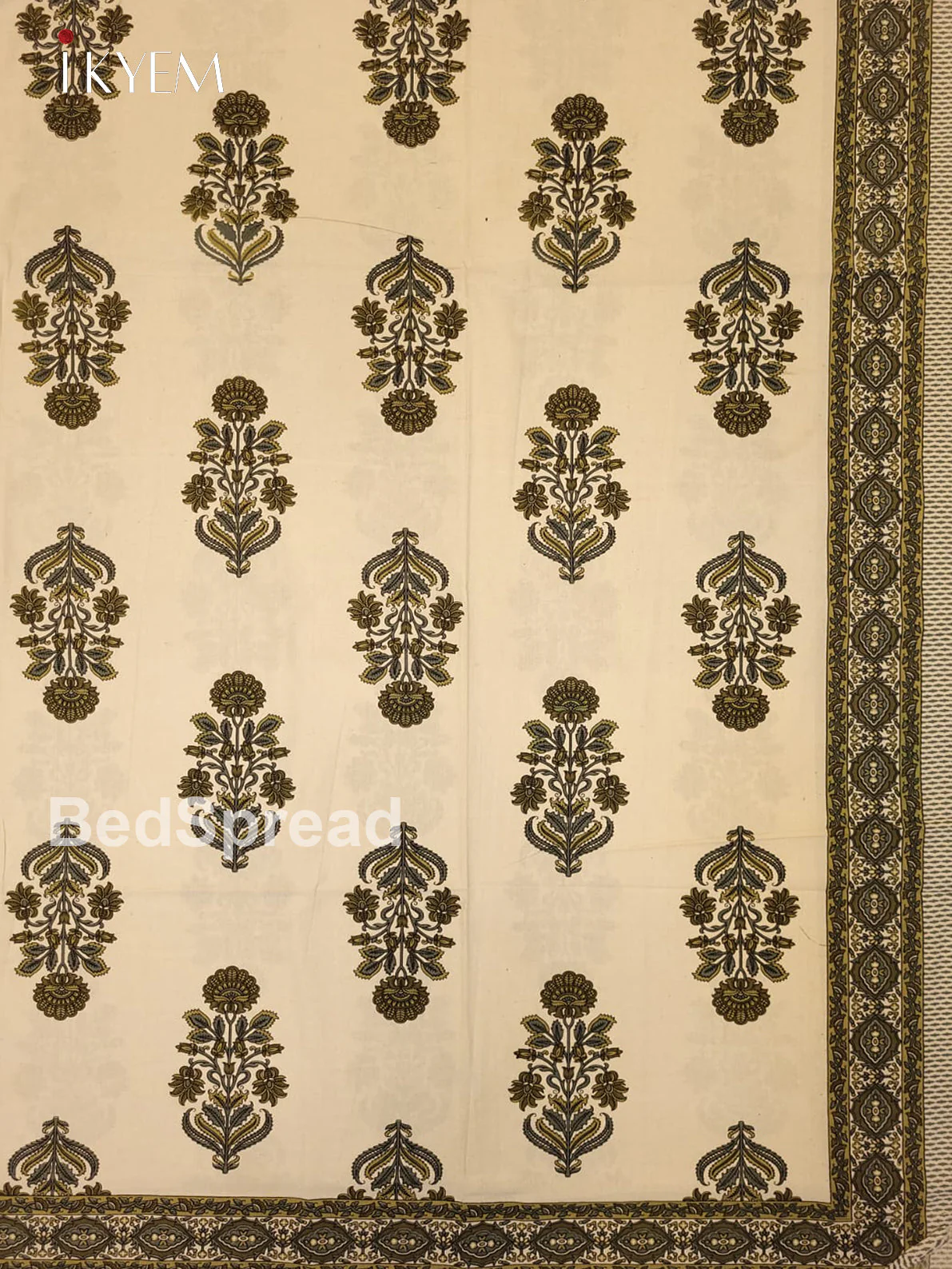 Cream & Mehandi Green - Bed Spread - Image 2