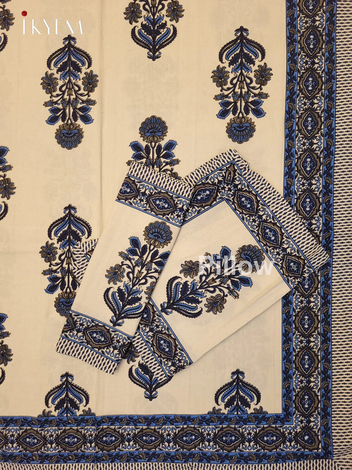 Cream & Blue - Bed Spread - Image 2
