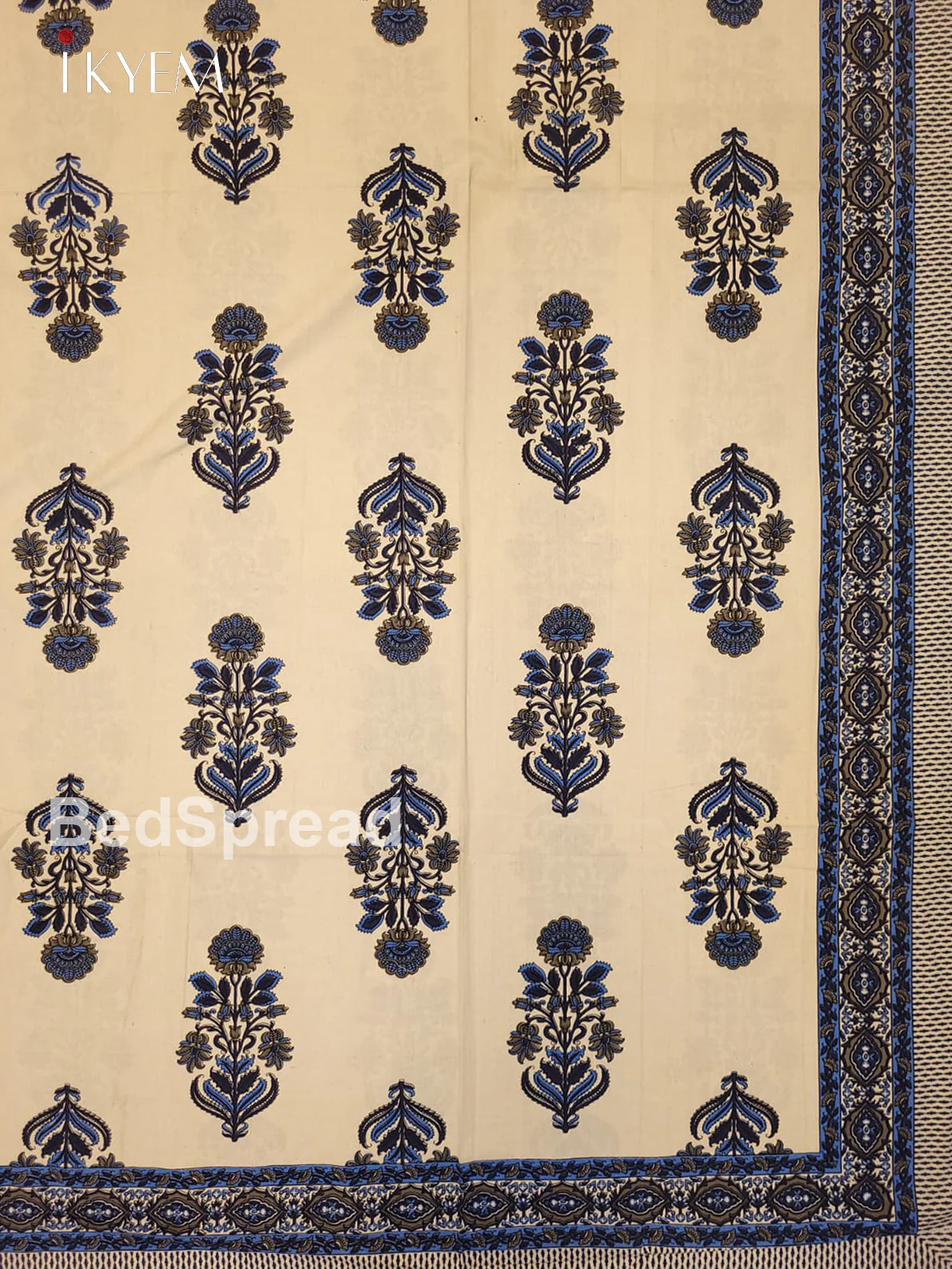 Cream & Blue - Bed Spread - Image 3