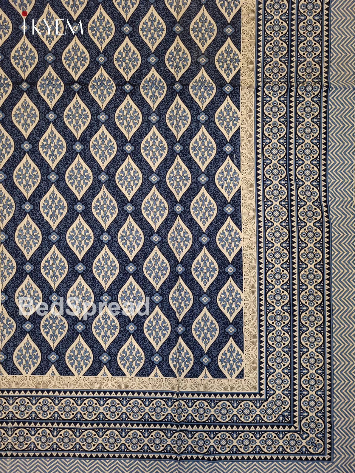Cream & Blue - Bed SPread - Image 3