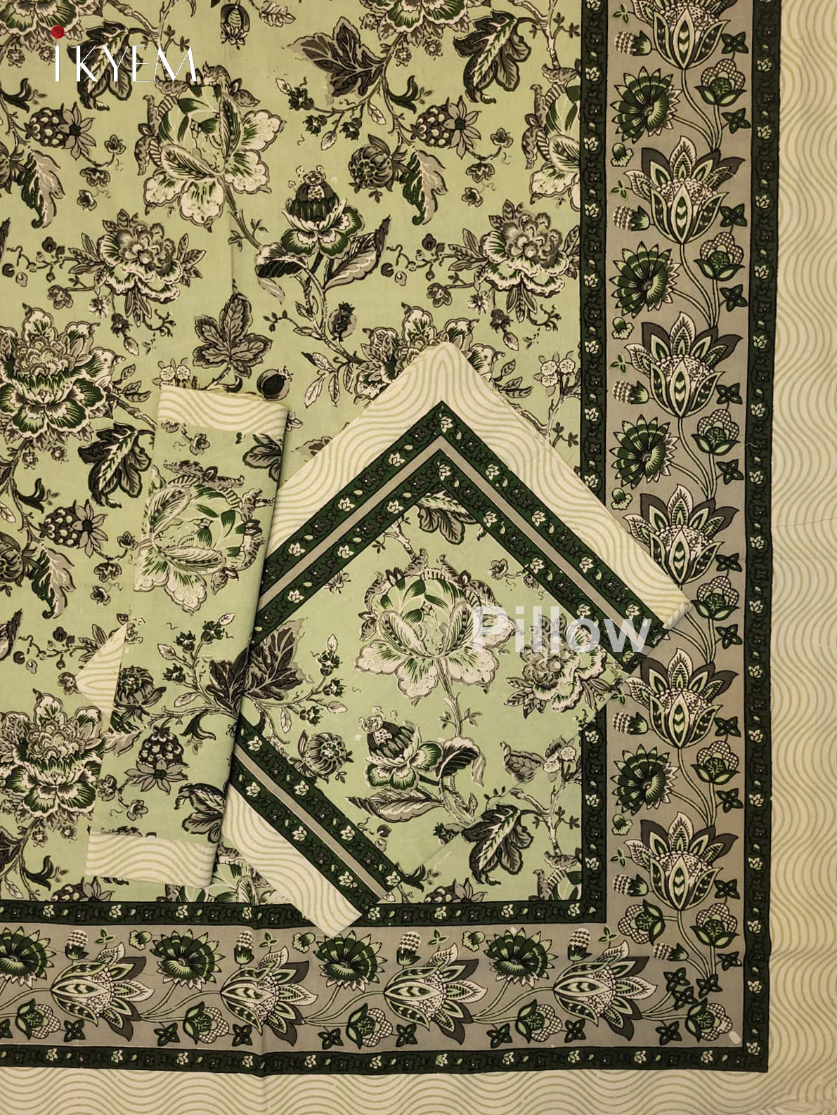 Cream & Green- Bed Spread - Image 2