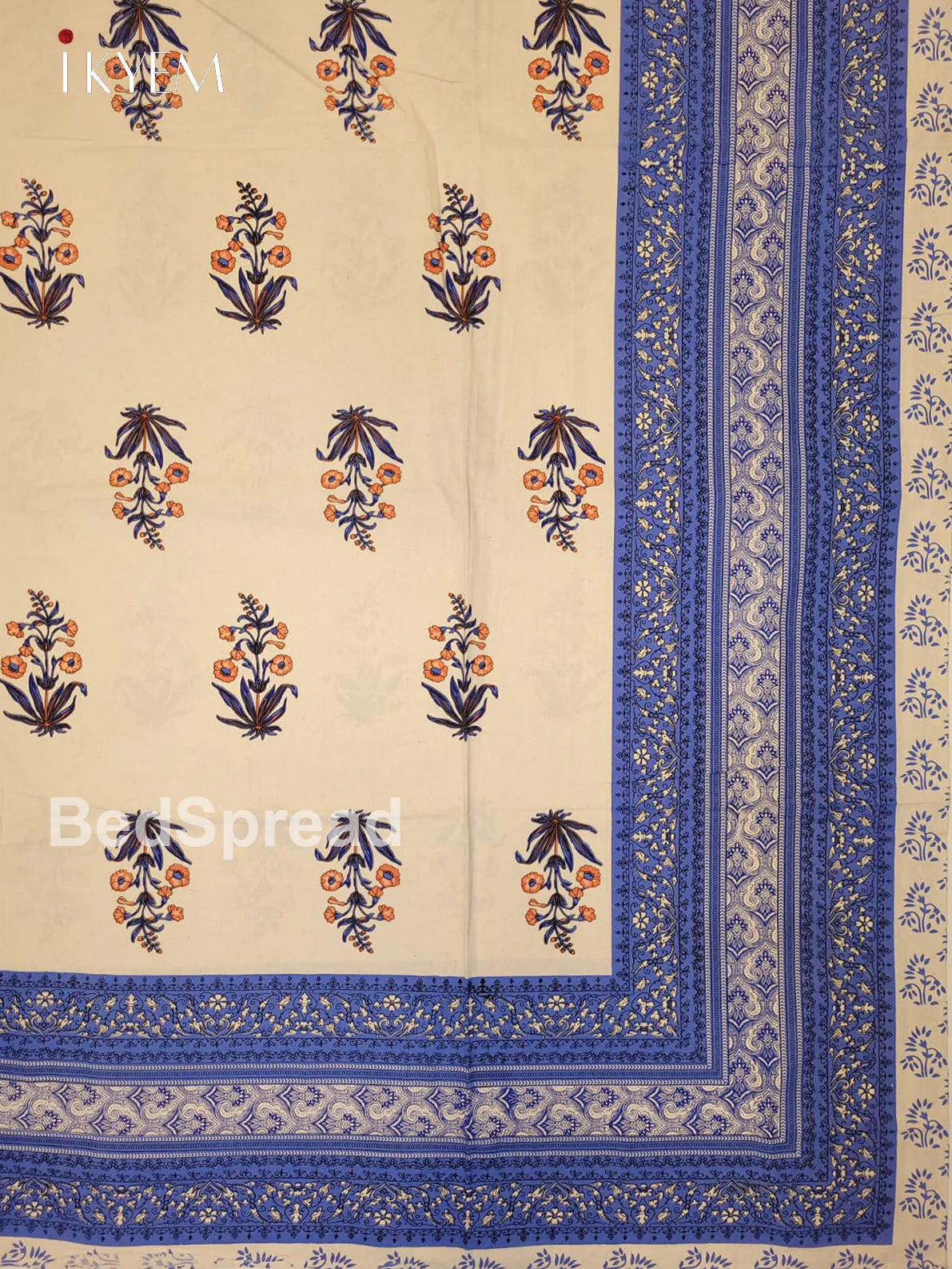 Cream & Blue - Bed Spread - Image 3