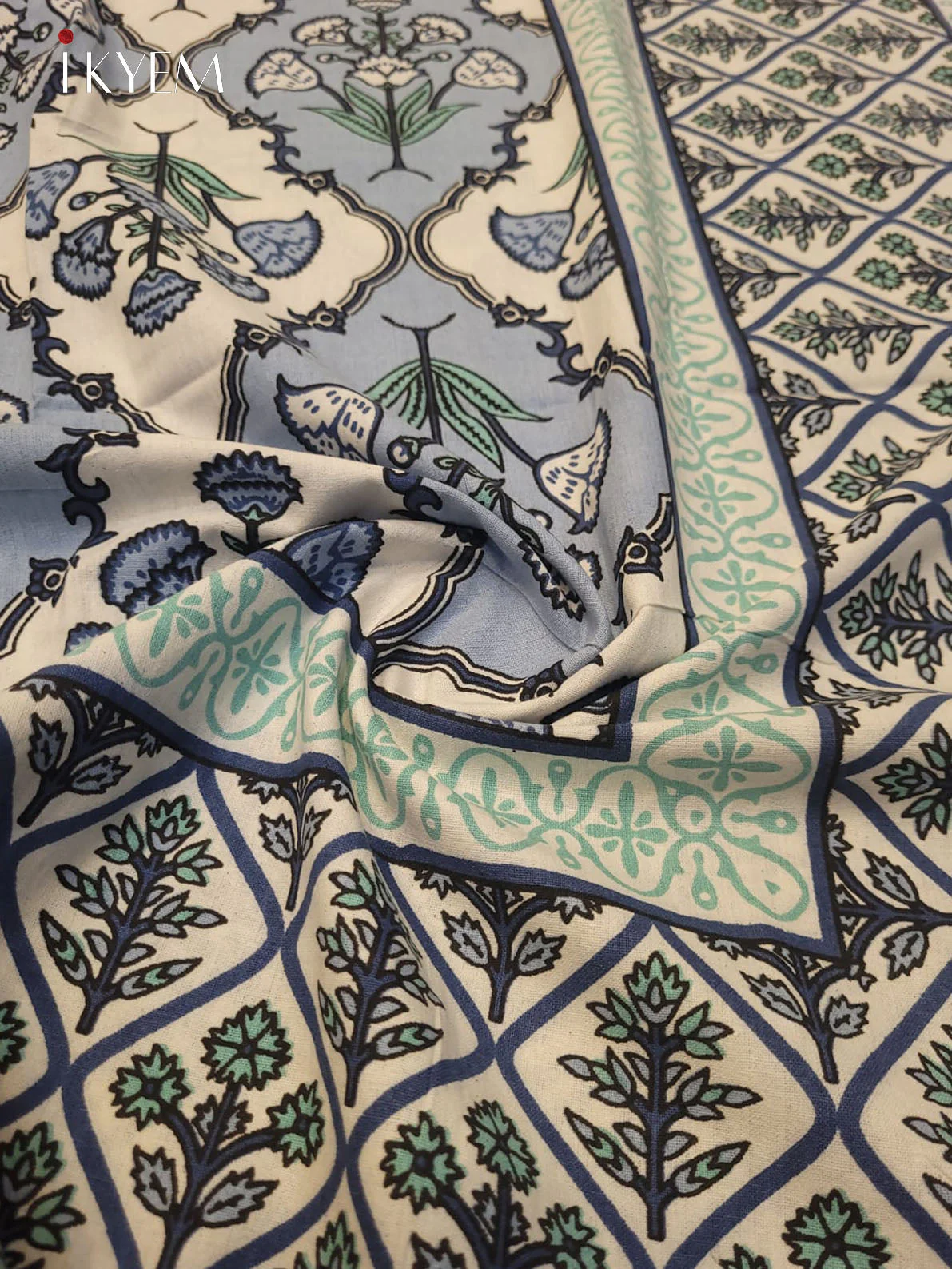 Cream & Blue - Bed Spread