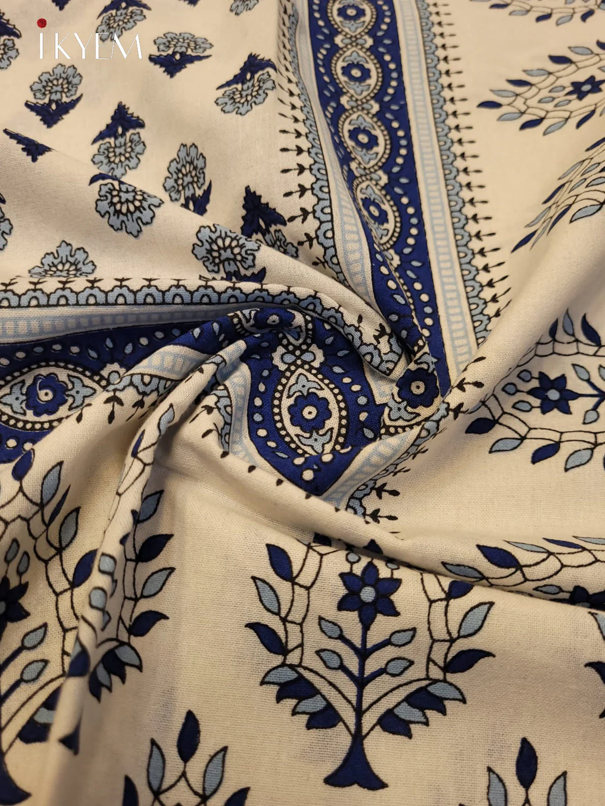 Cream & Blue - Bed Spread