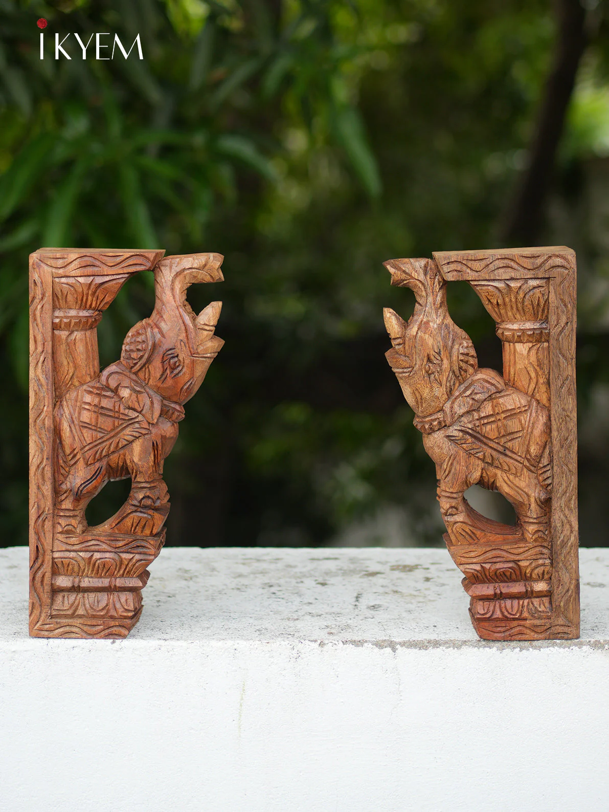 Hand Carved Wooden Elephant Bracket (pair)