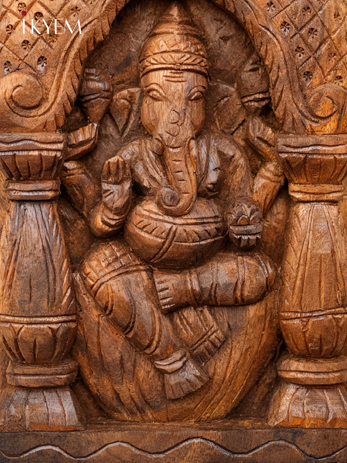 Hand Carved Ganesha in temple Frame - Image 2