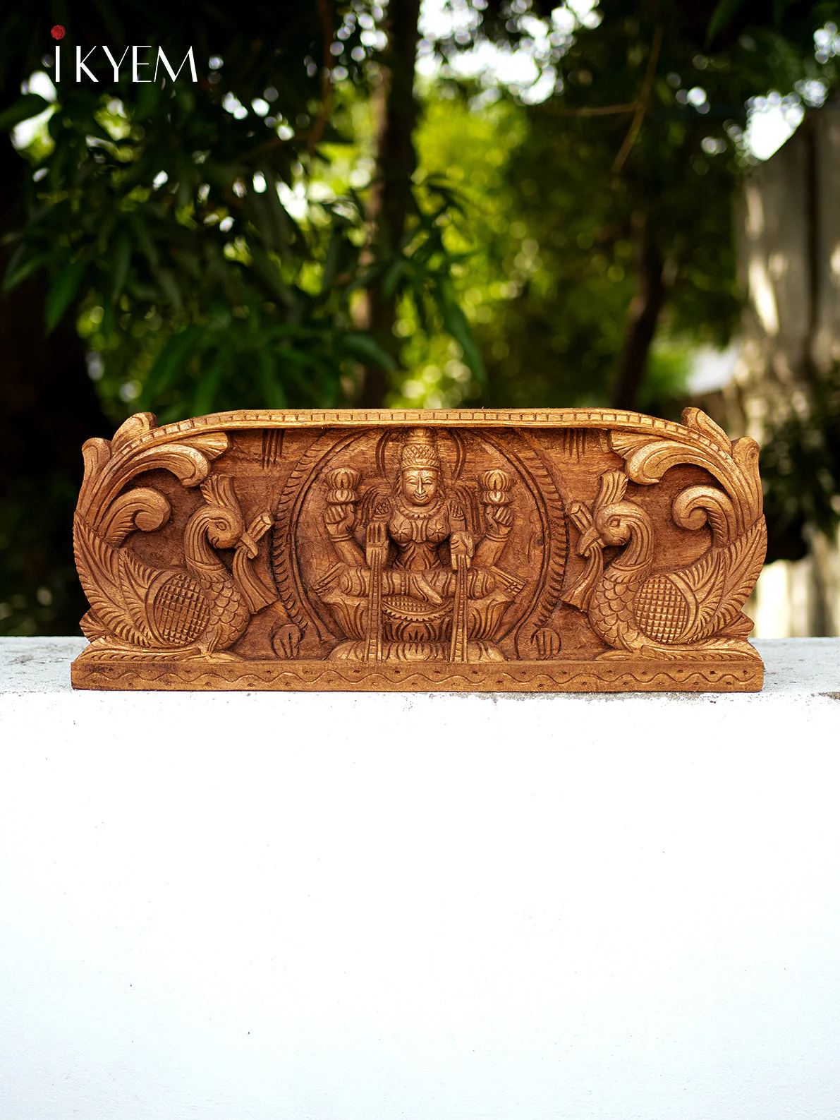 Hand Carved Lakshmi with Peacock Panel
