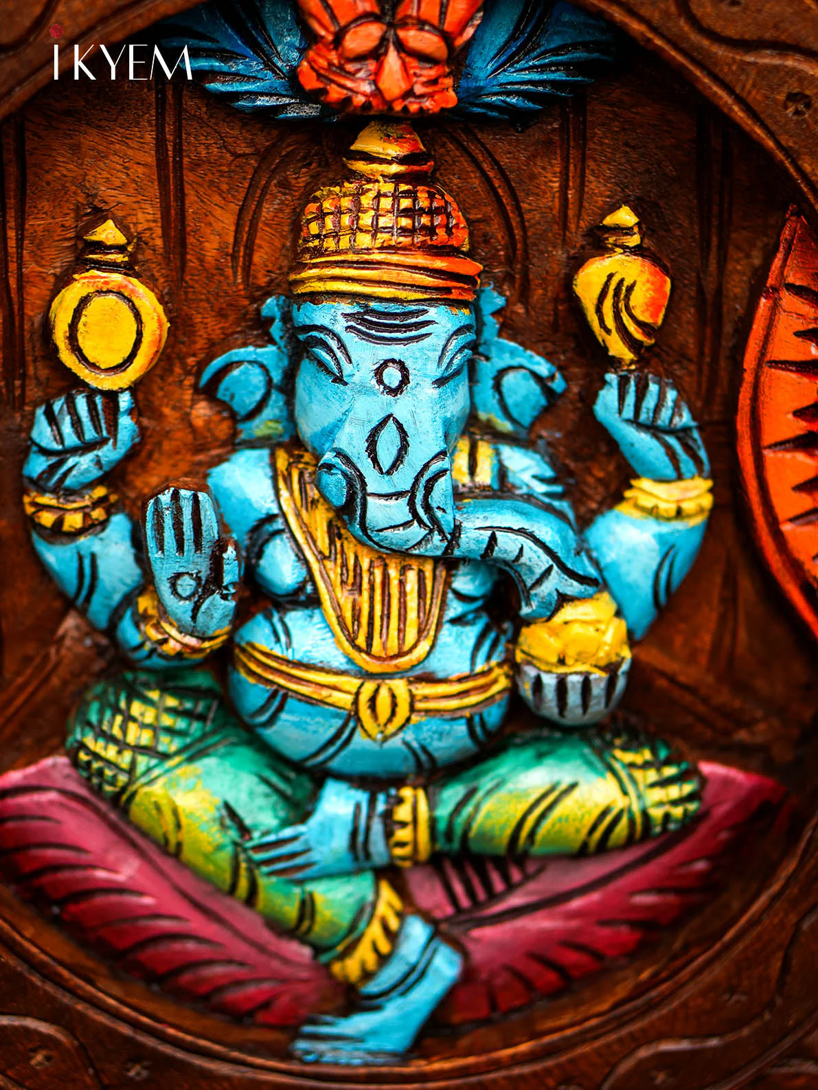 Hand Carved Wooden Ganesha In Frame - Image 2