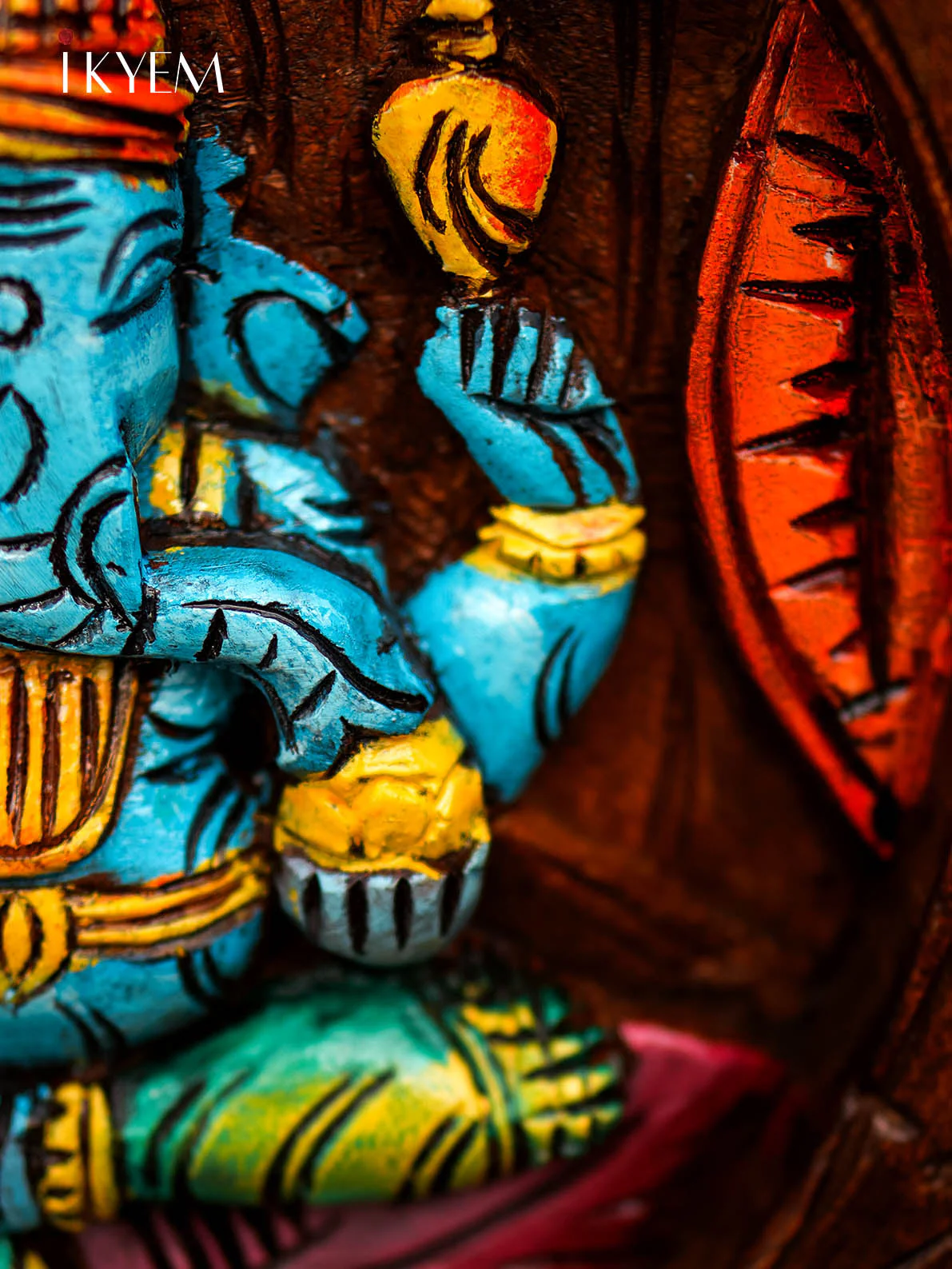 Hand Carved Wooden Ganesha In Frame - Image 4