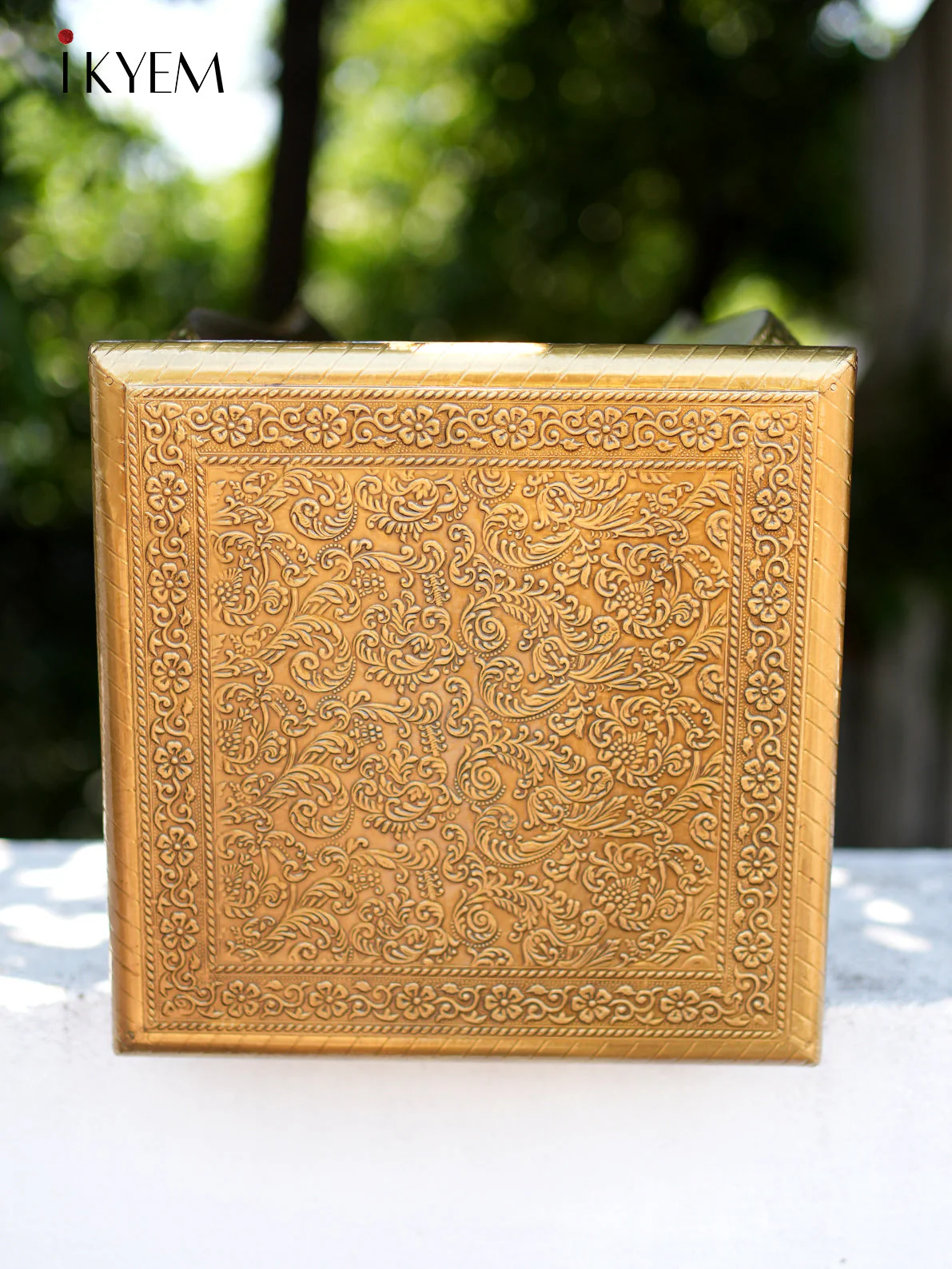 Brass Wood Stool with Drawer - Image 3