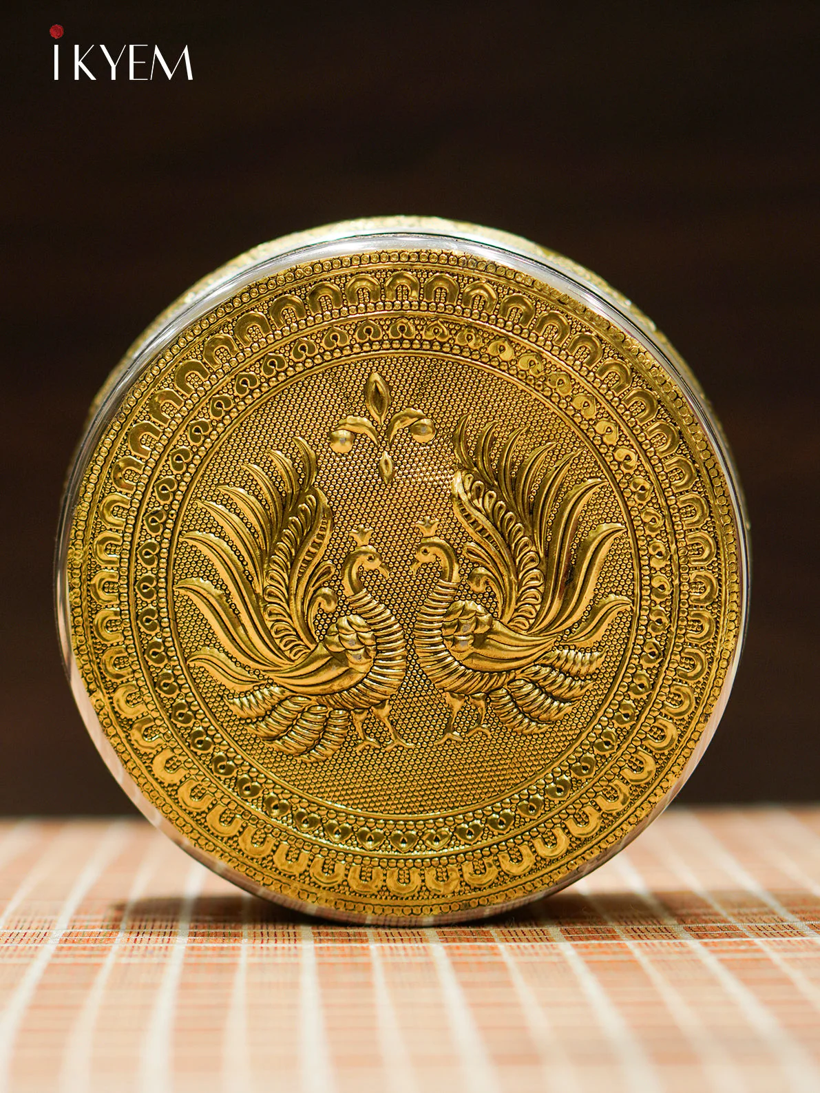 Golden Stainless Steel Storage box with Peacock Design - Image 2
