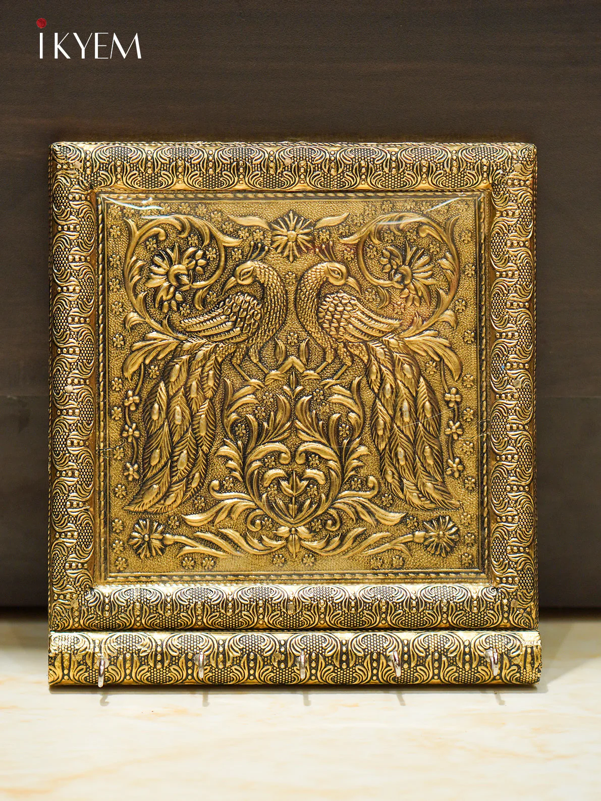 Golden Antique Key Holder with Peacock Design