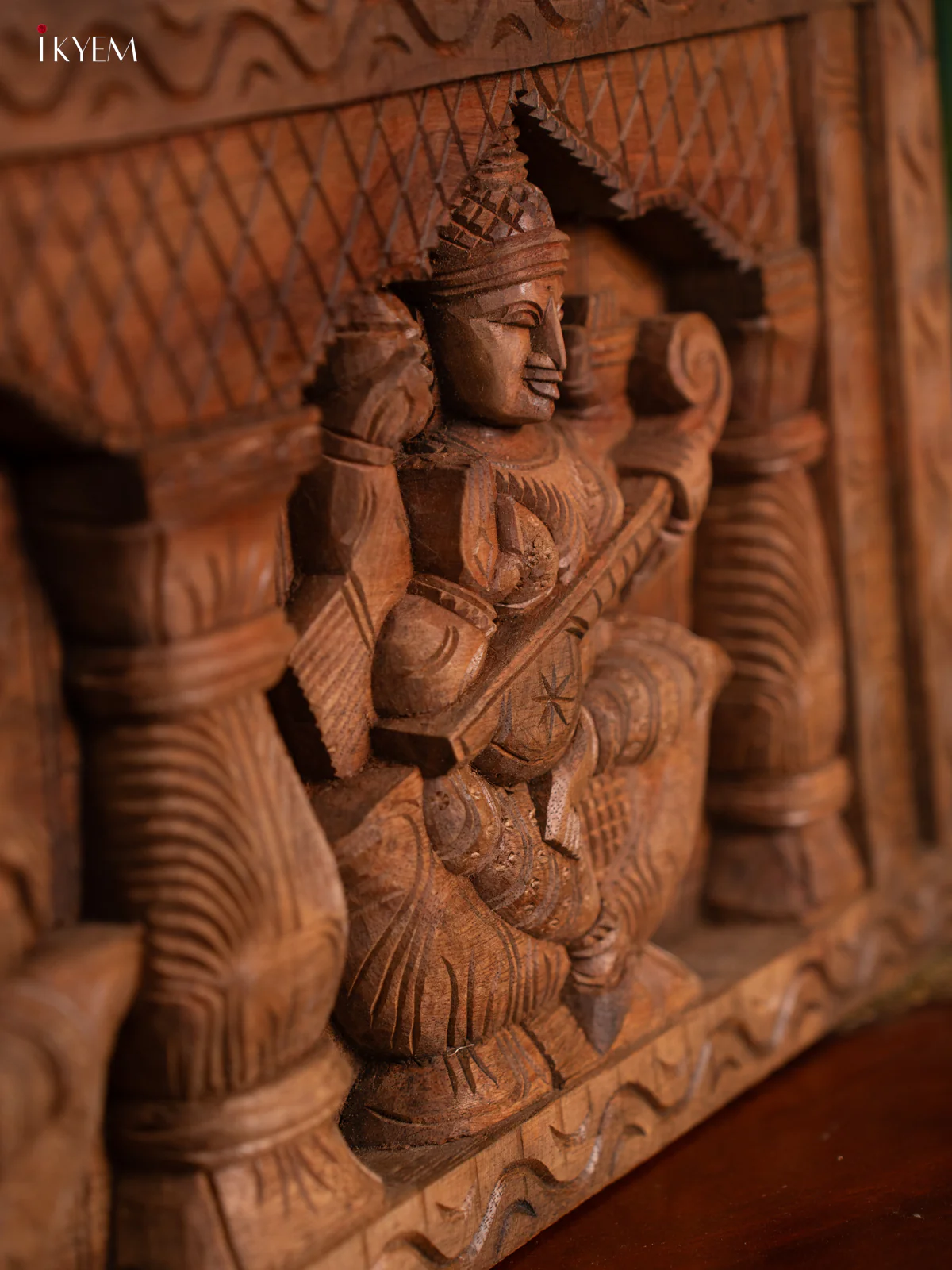 Ganesh, Sarswathi & Lakshmi wood carved panel - Image 7