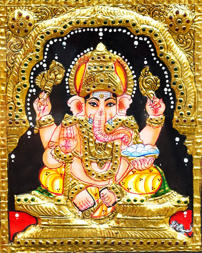 Lakshmi Ganapathy Saraswathy Tanjore Painting - Image 3
