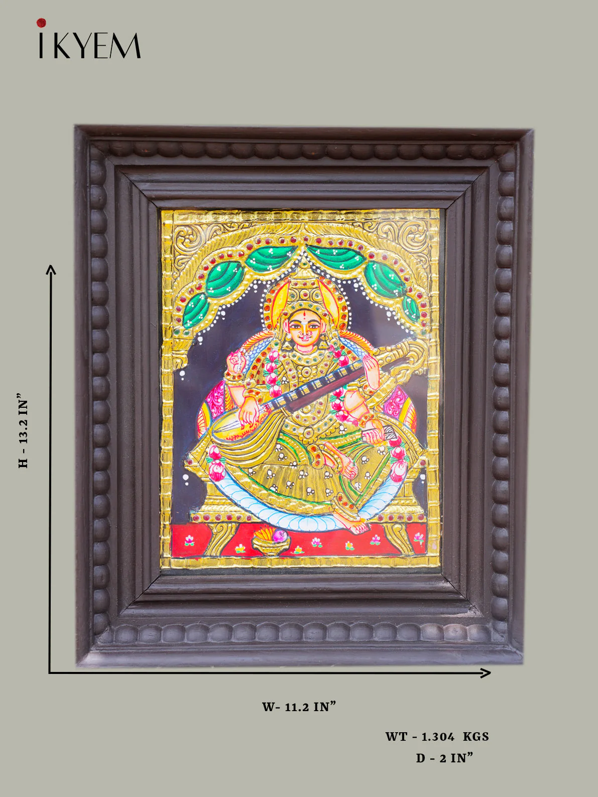 Goddess Saraswathi - Tanjore Painting - Image 2