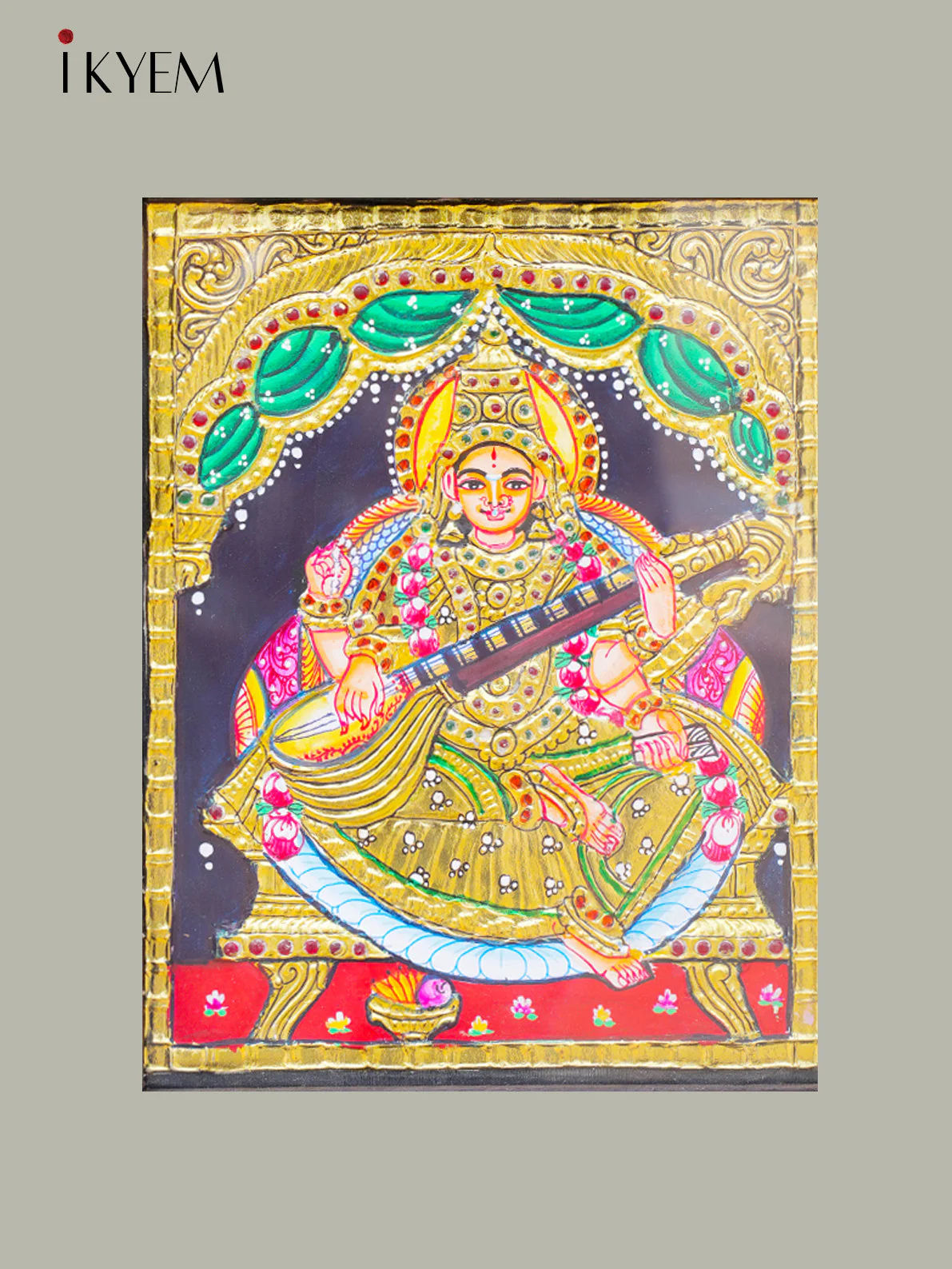 Goddess Saraswathi - Tanjore Painting - Image 3