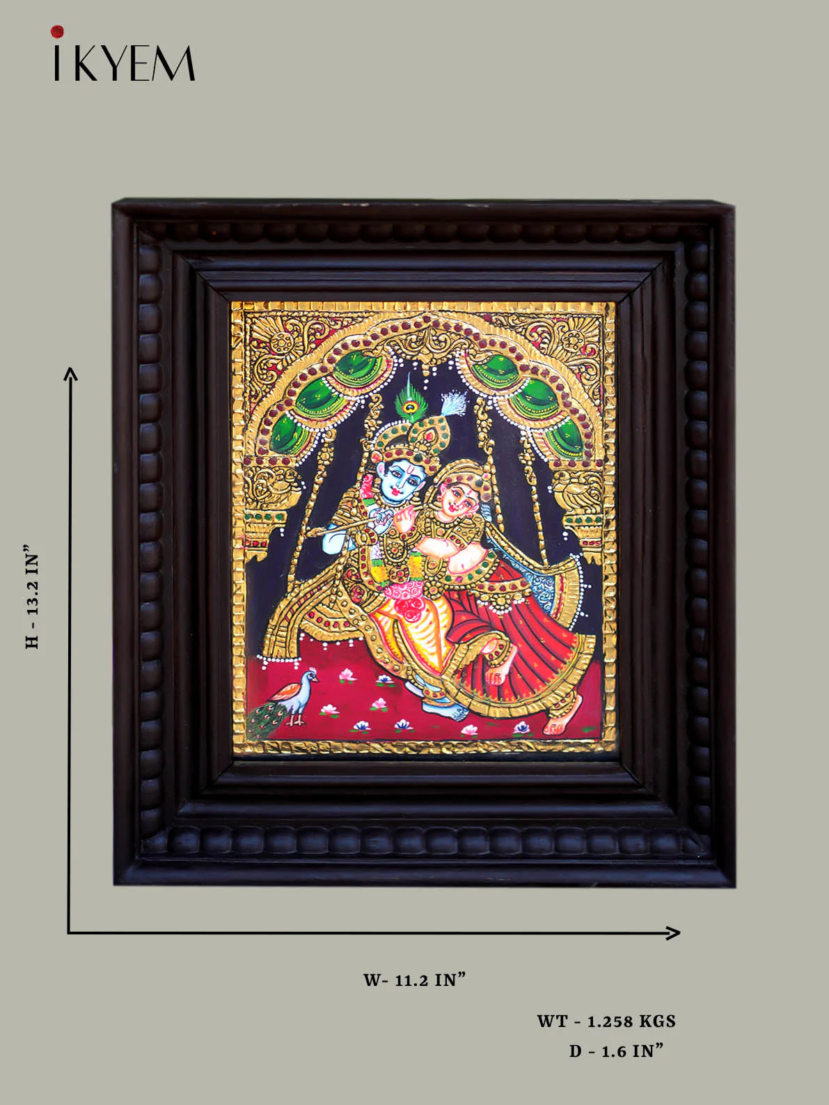 Radha Krishnan - Tanjore Painting 13 * 11 inches - Image 2