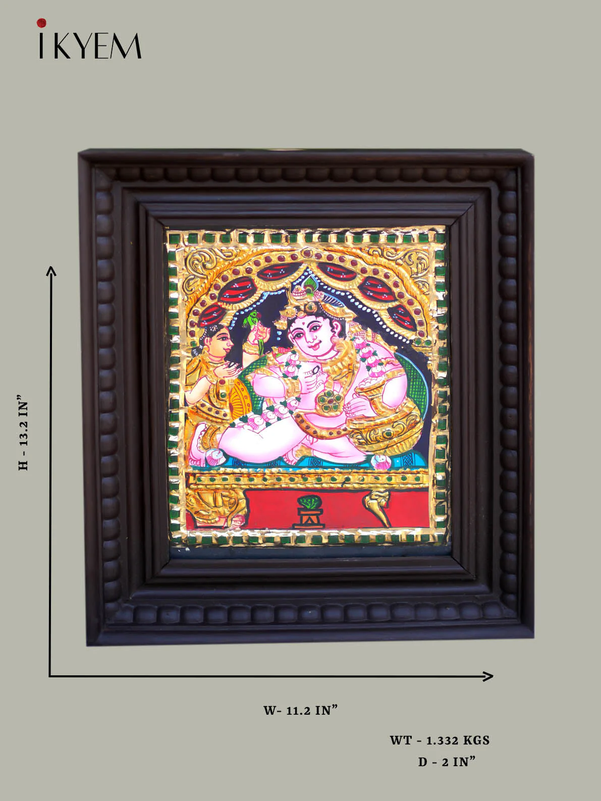 Krishna - Tanjore Painting 13 * 11 inches - Image 2