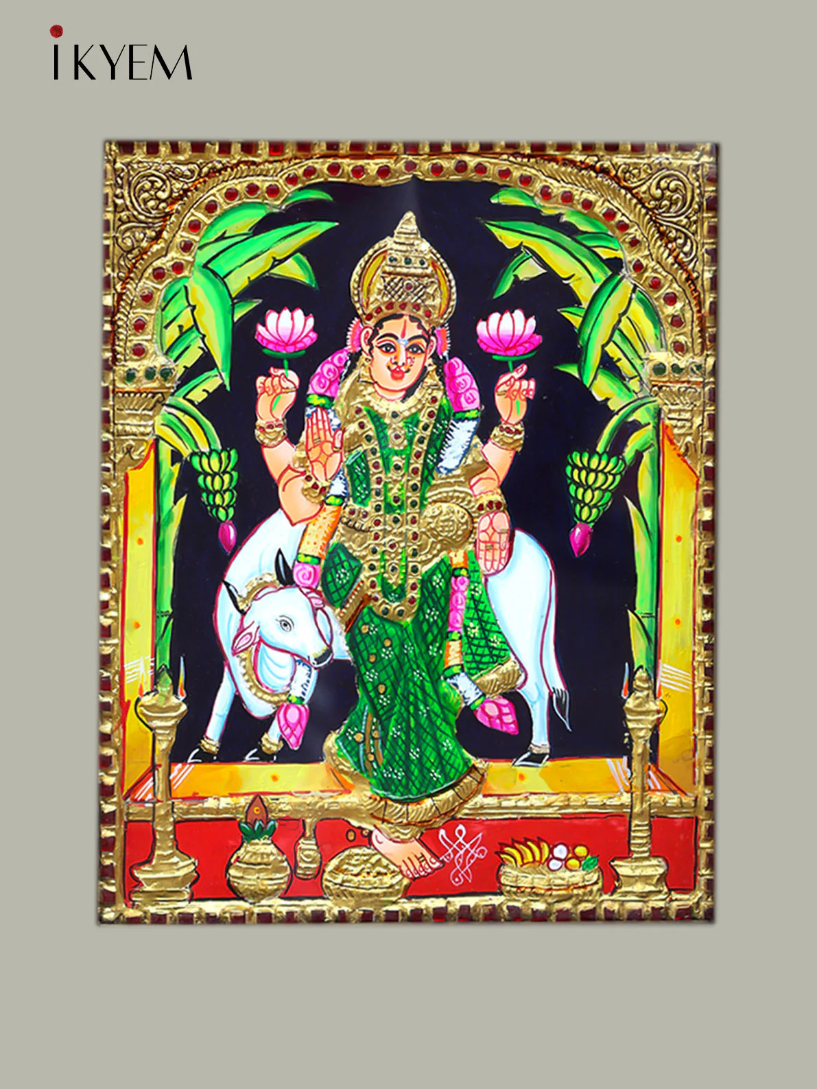 Goddess Gruha Lakshmi - Tanjore Painting - Image 3