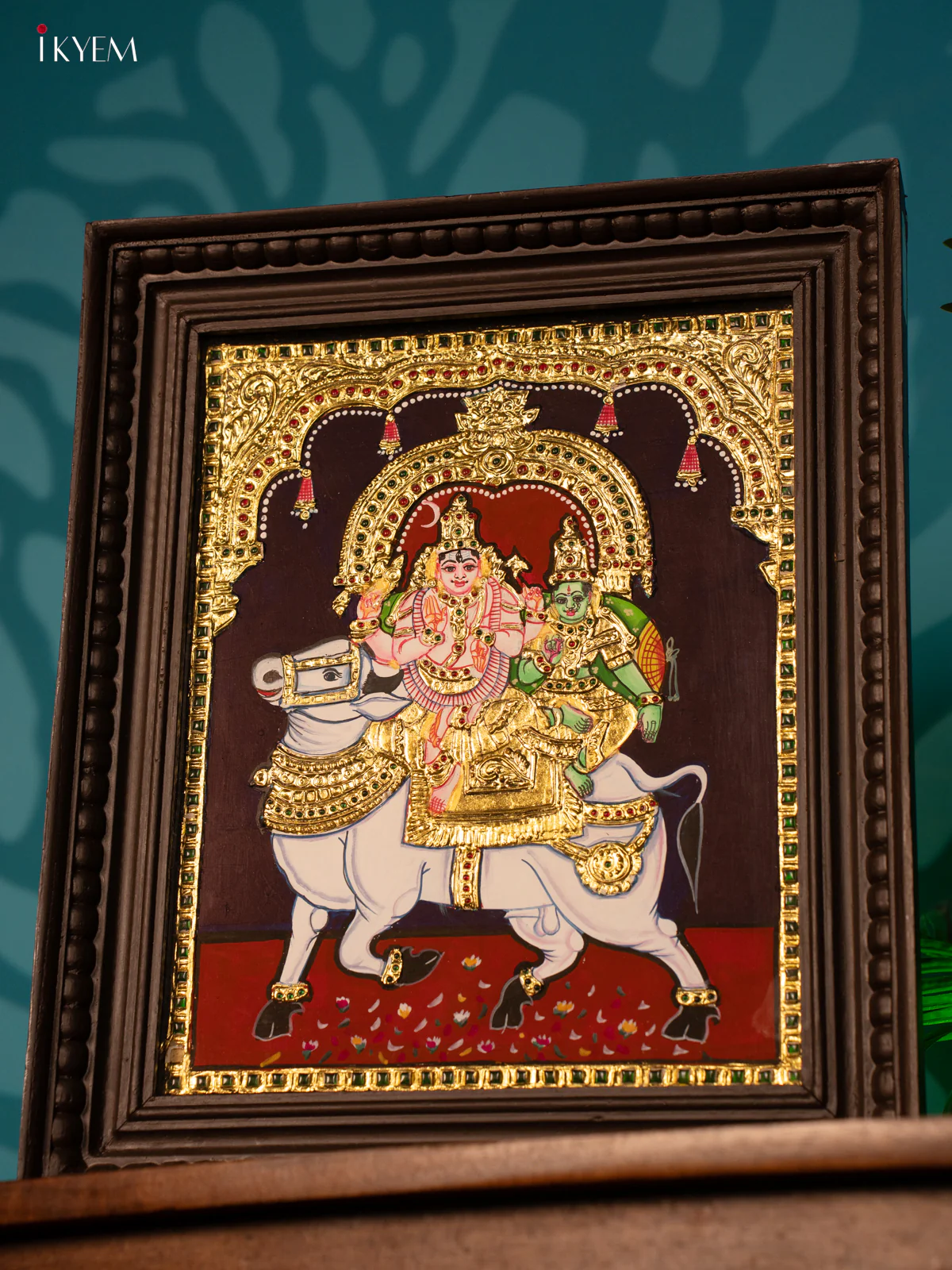 Tanjore Painting - Shiva Parvathi in Rhishaba Vahanam - 4IJ21013 - Image 6