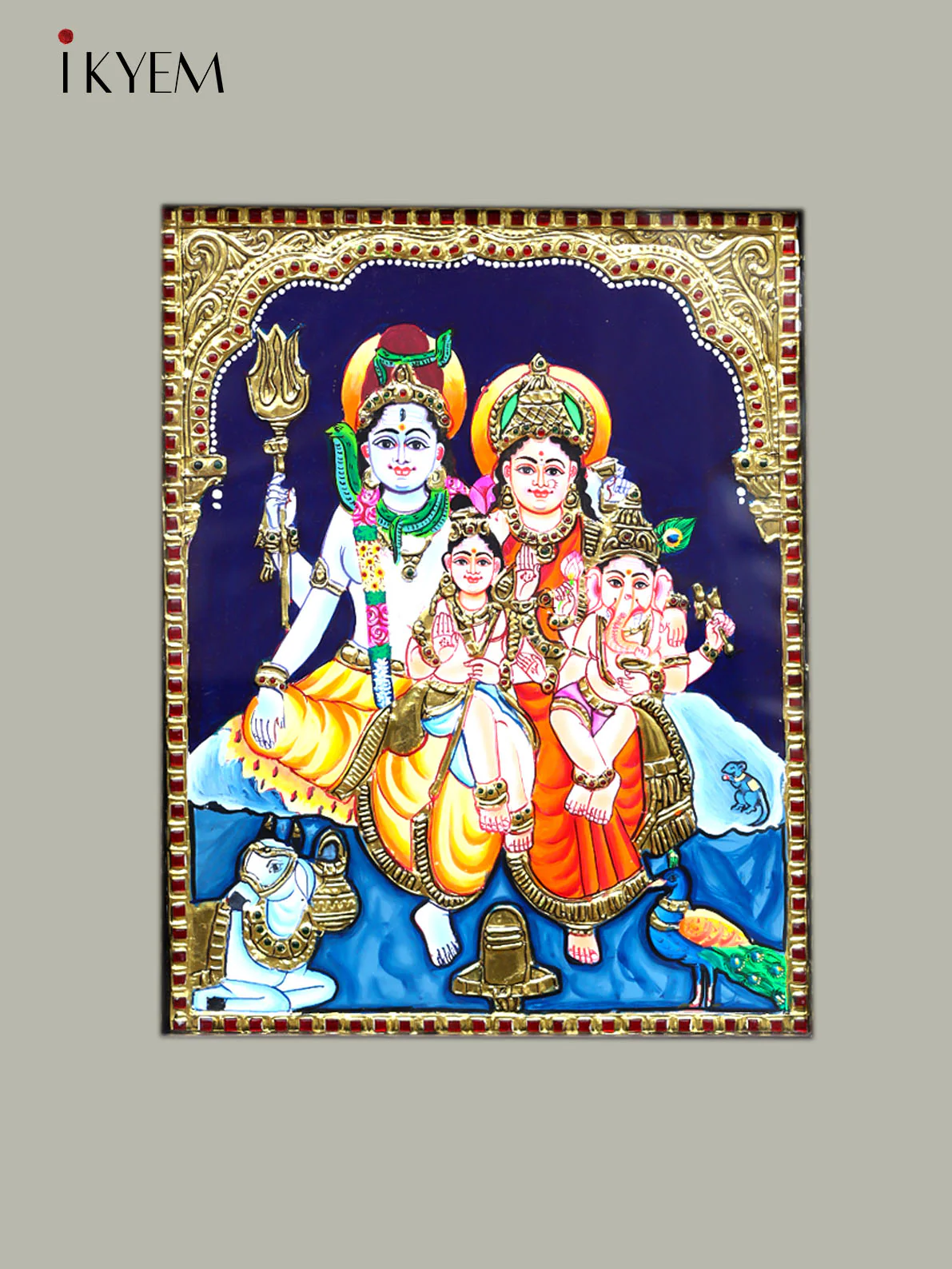 Shiva Parvathy Ganesha Murugan - Tanjore Painting - Image 3