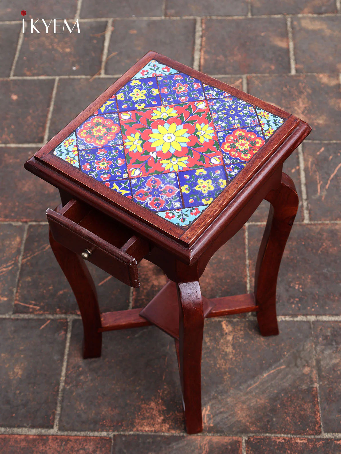 Wooden Stool with Tile Pattern
