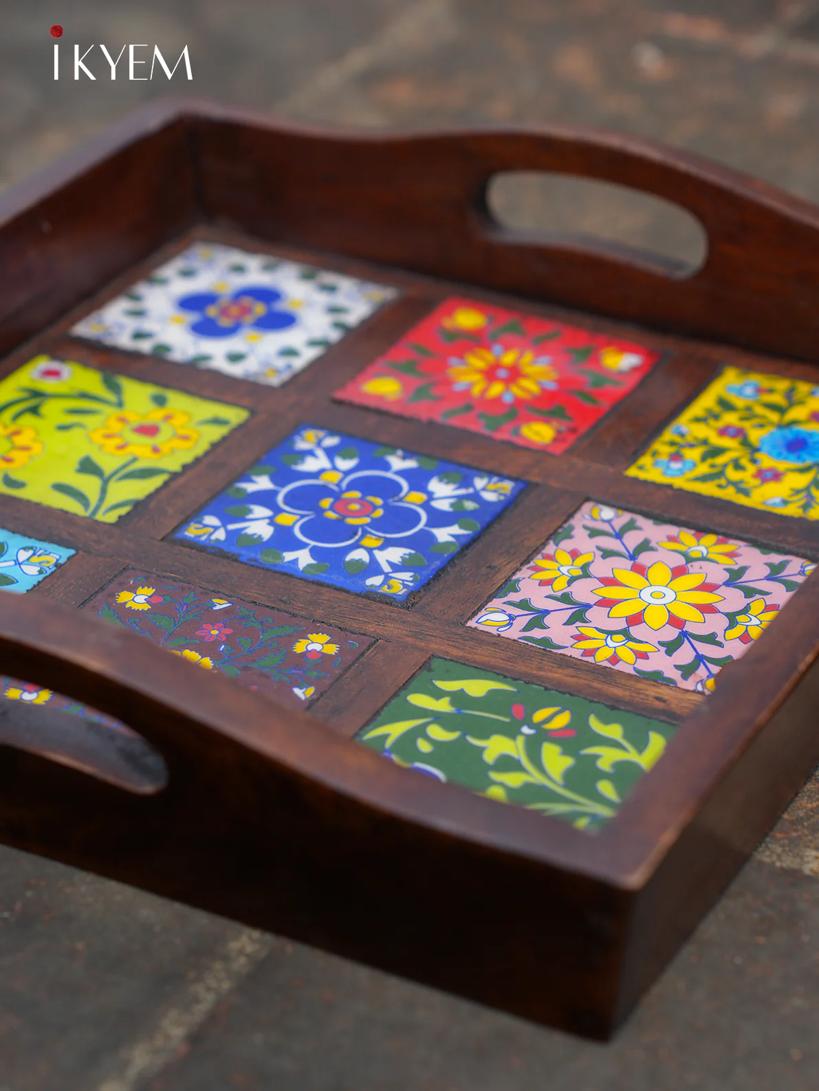 Wooden Tray with Colourful Tile Work - 4IJ24050 - Image 3