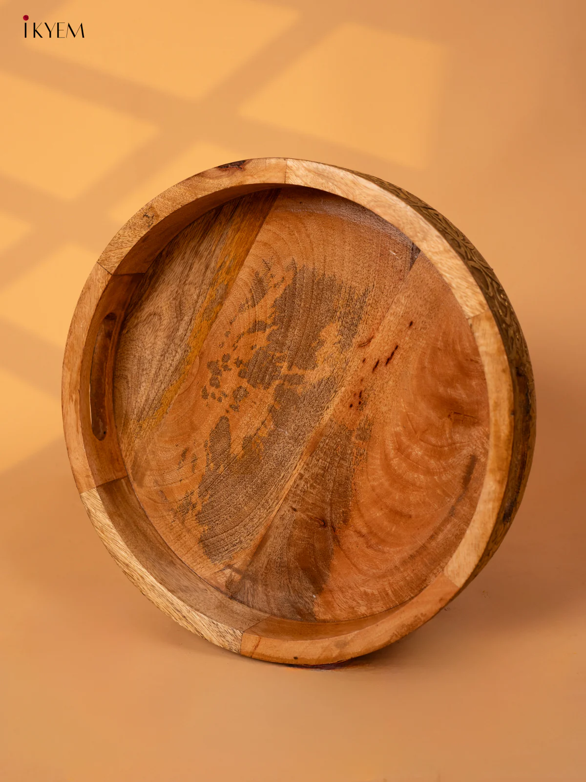 Wooden Brass Fitted Round Tray - 4IJ26093
