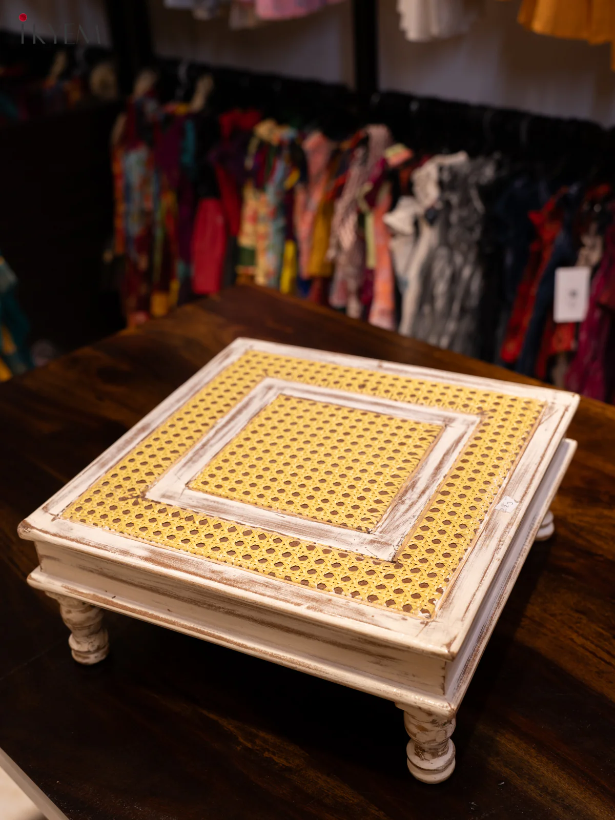 Vintage Inspired Stool With Rattan Inlay - Image 3