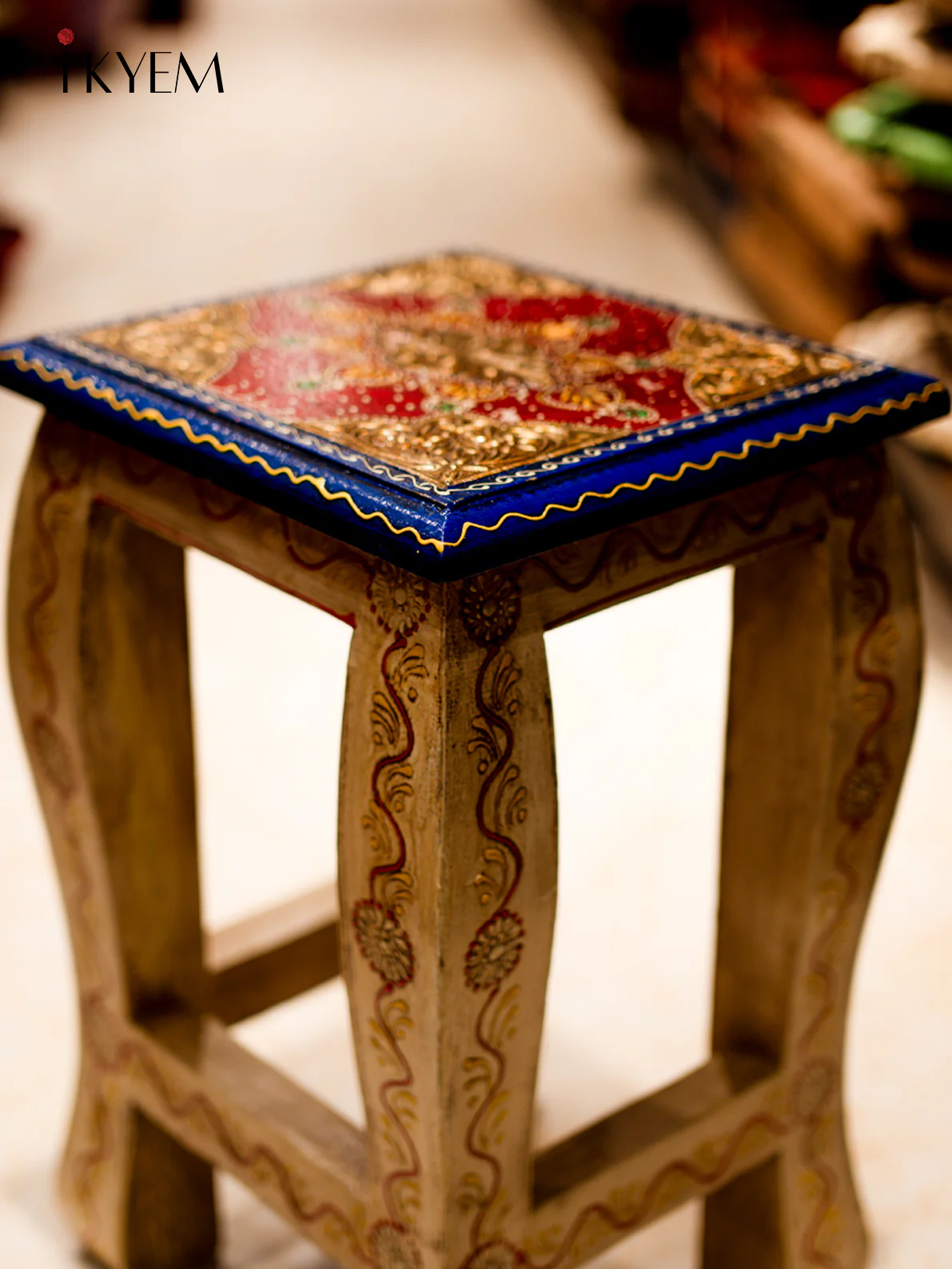Wooden Hand Painted Stool - 4IJ26122 - Image 2