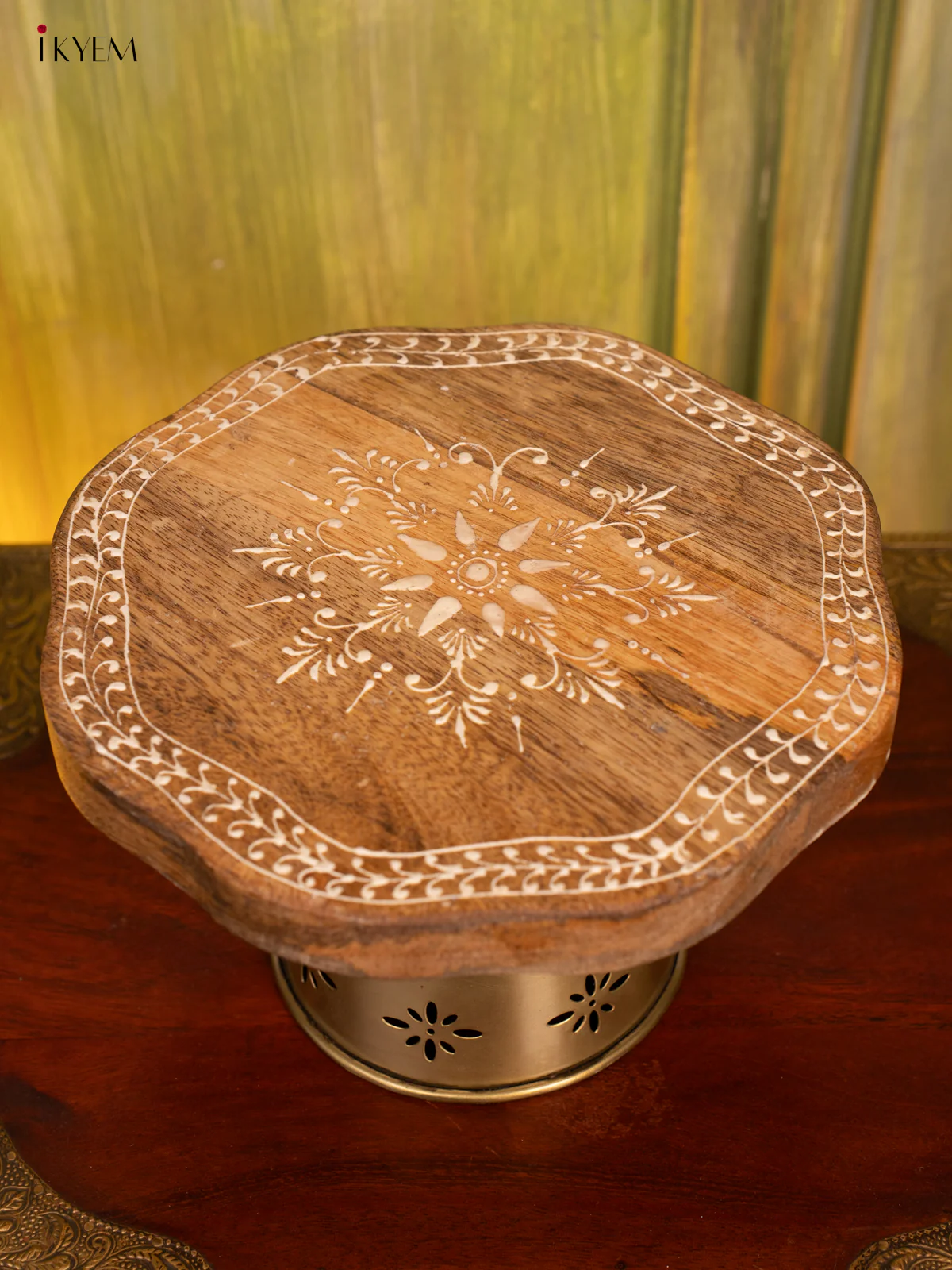 Round Wooden Stool with Brass Stand - 4IJ26200 - Image 3