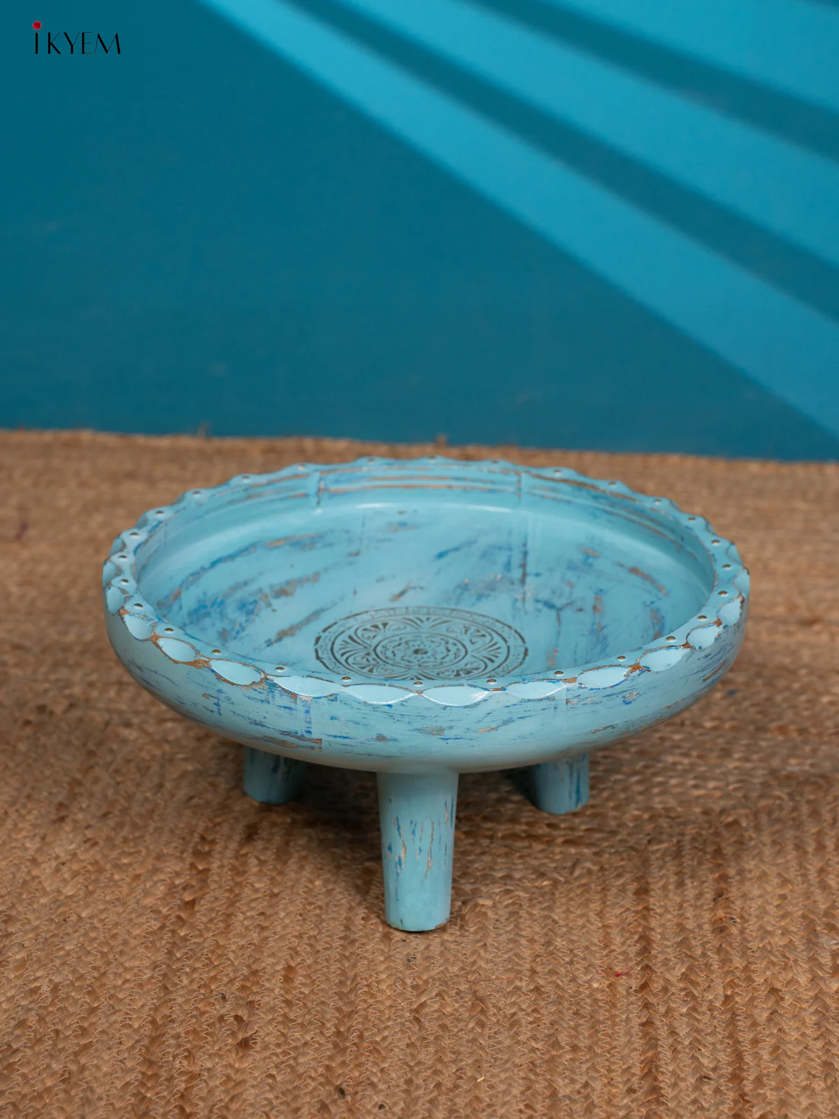 Blue Hand Painted Round Tray Table - 4IJ30063 - Image 2