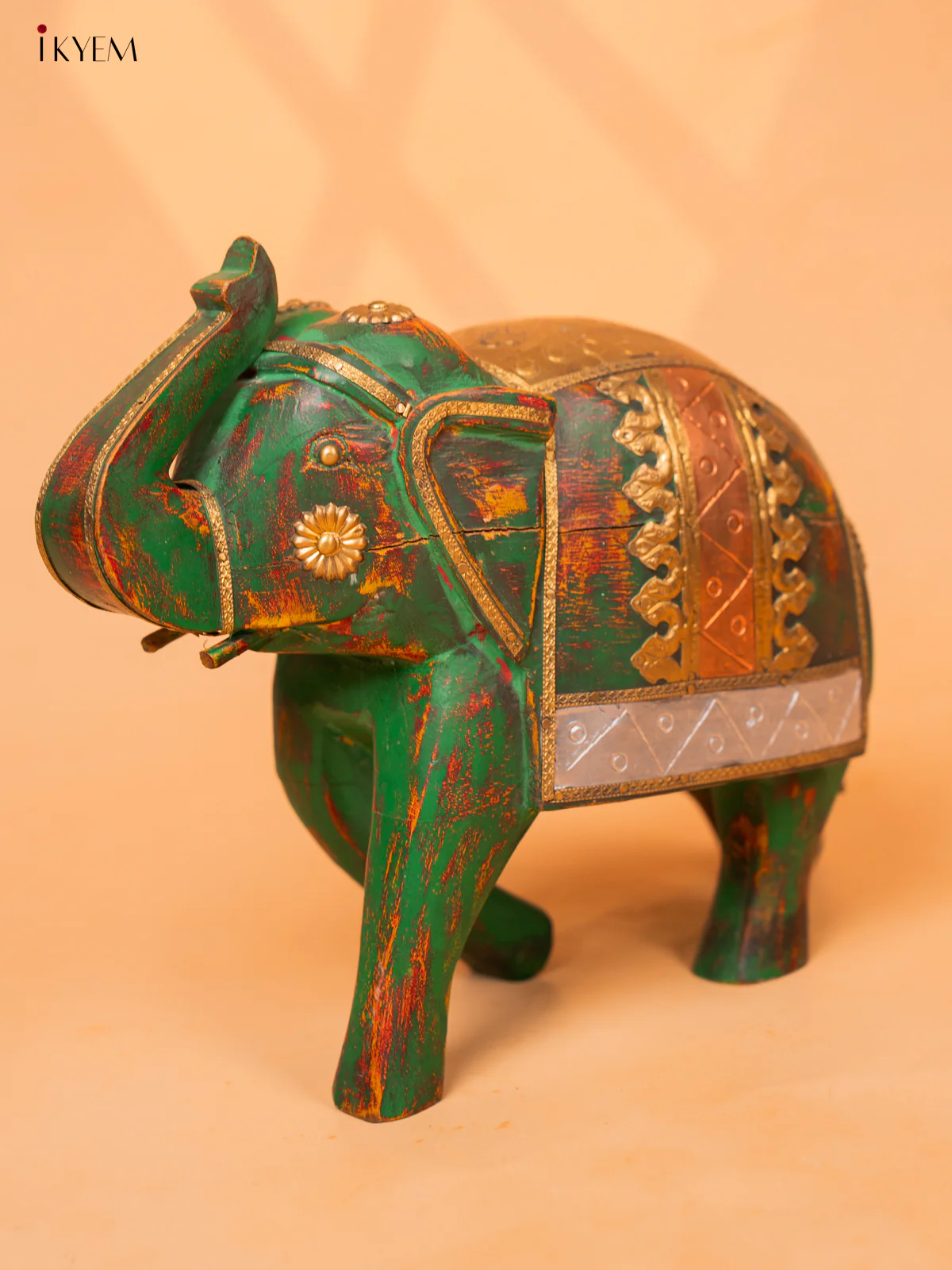 Upward Trunk Wooden Elephant (Green)