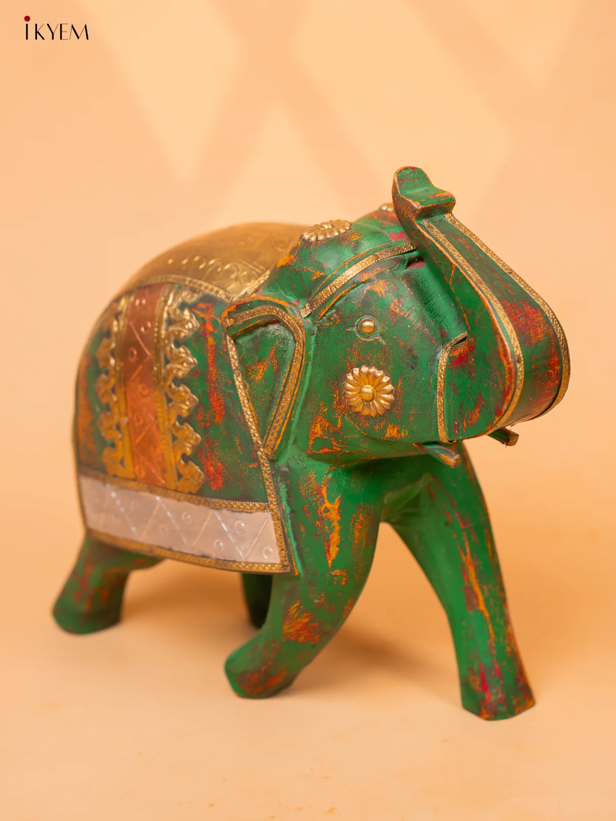 Upward Trunk Wooden Elephant (Green) - Image 3