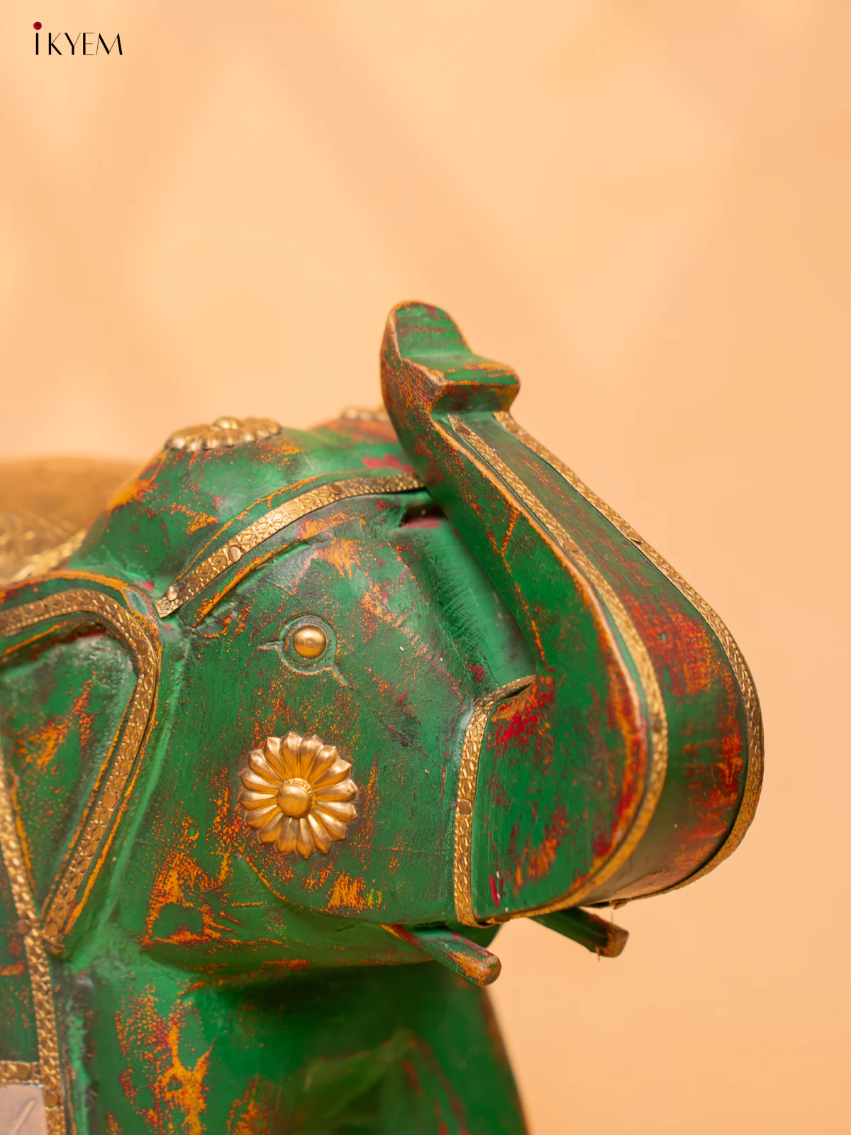 Upward Trunk Wooden Elephant (Green) - Image 4