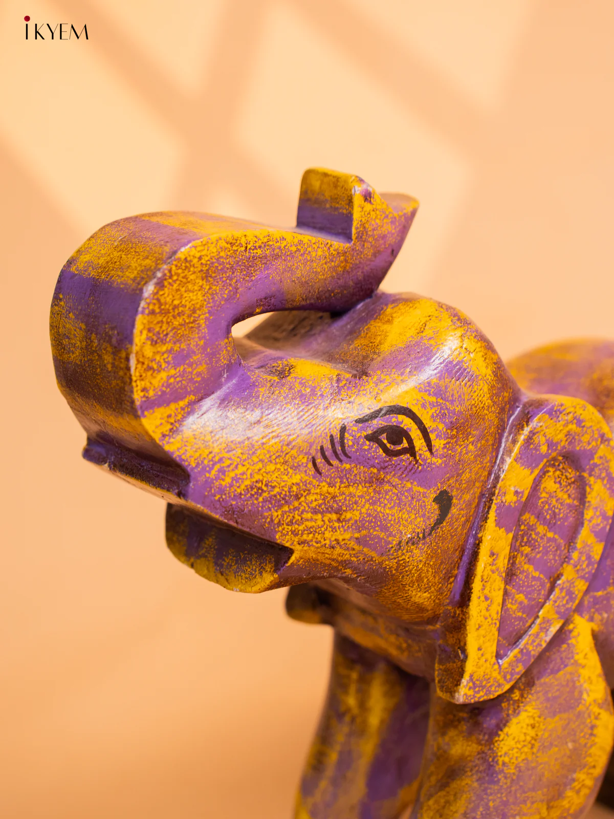 Wooden Hand Painted Elephant Mustard & Purple - 4IJ30085 - Image 3