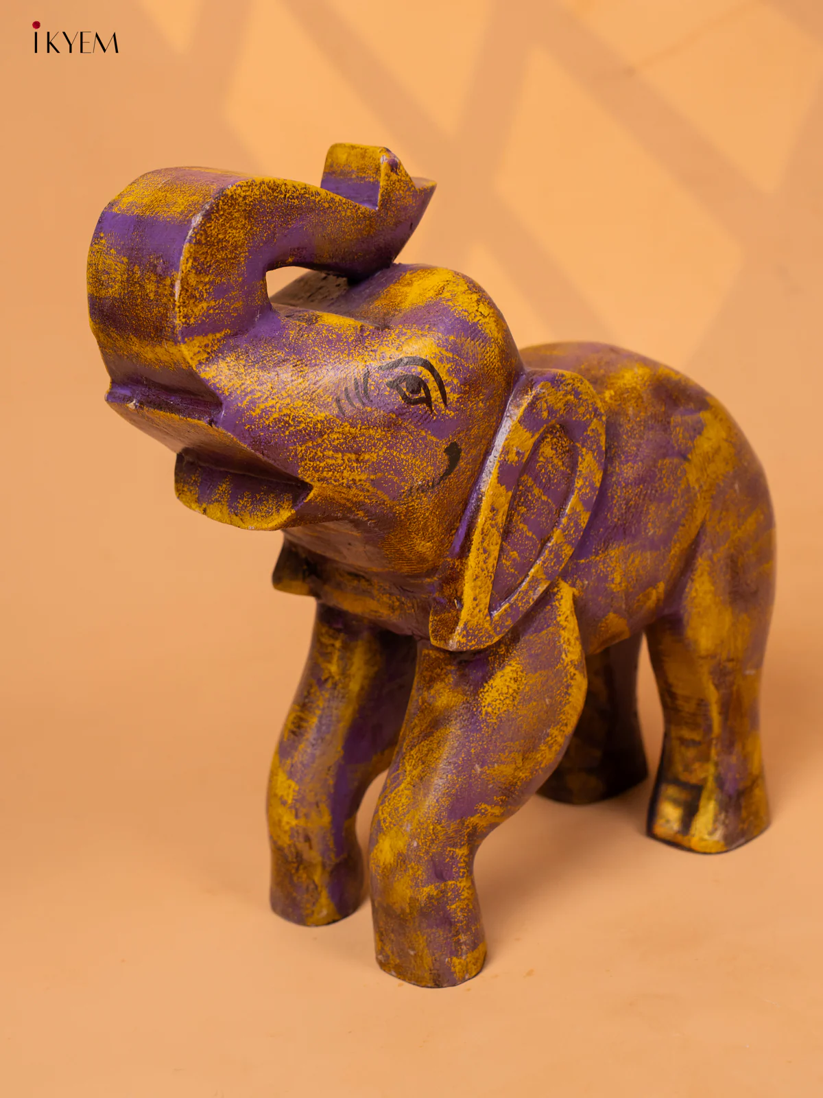 Wooden Hand Painted Elephant Mustard & Purple - 4IJ30085 - Image 4