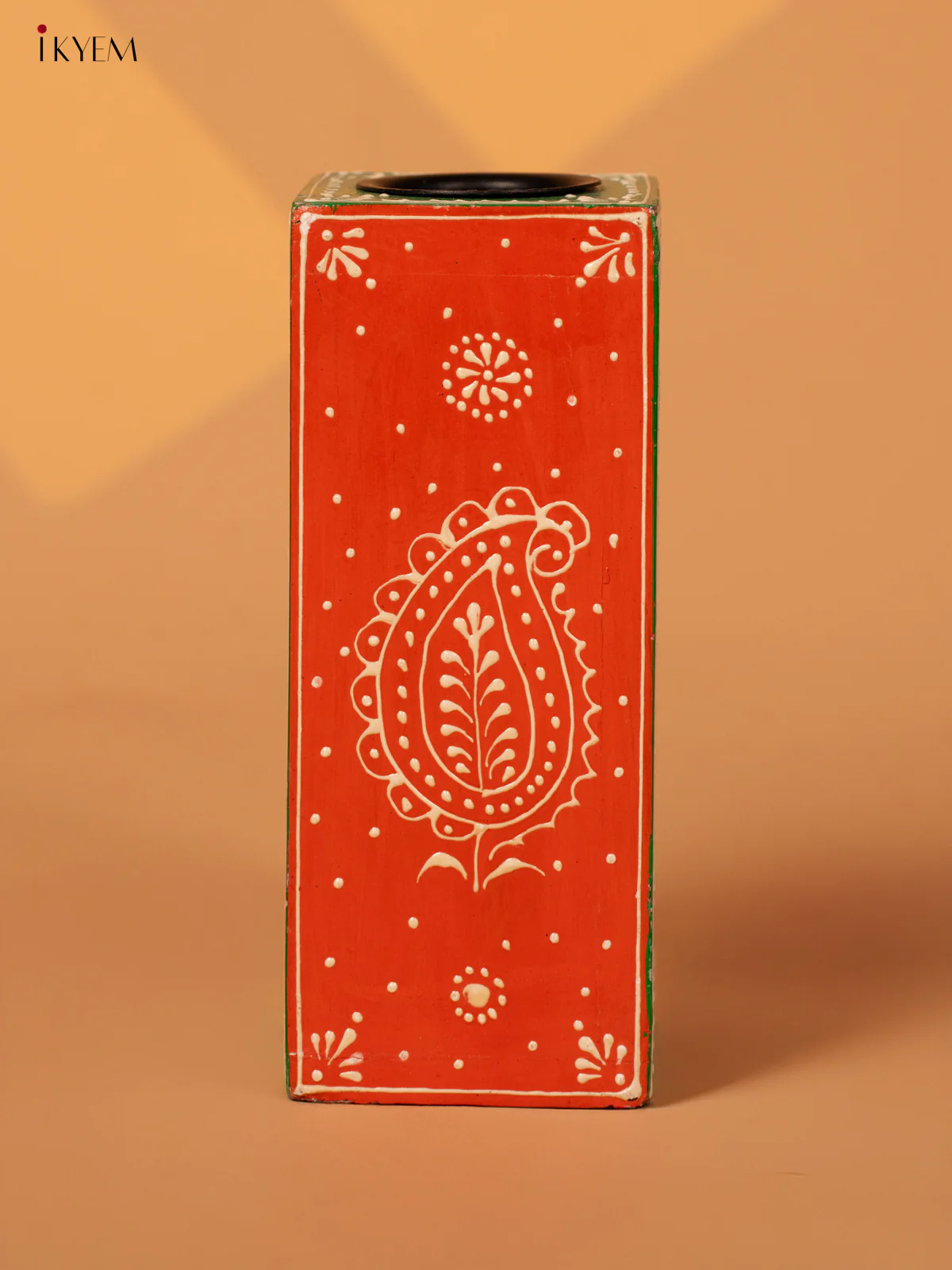 Hand Painted Wooden Candle Holder - 7.4 Inch - 4IJ30126 - Image 3