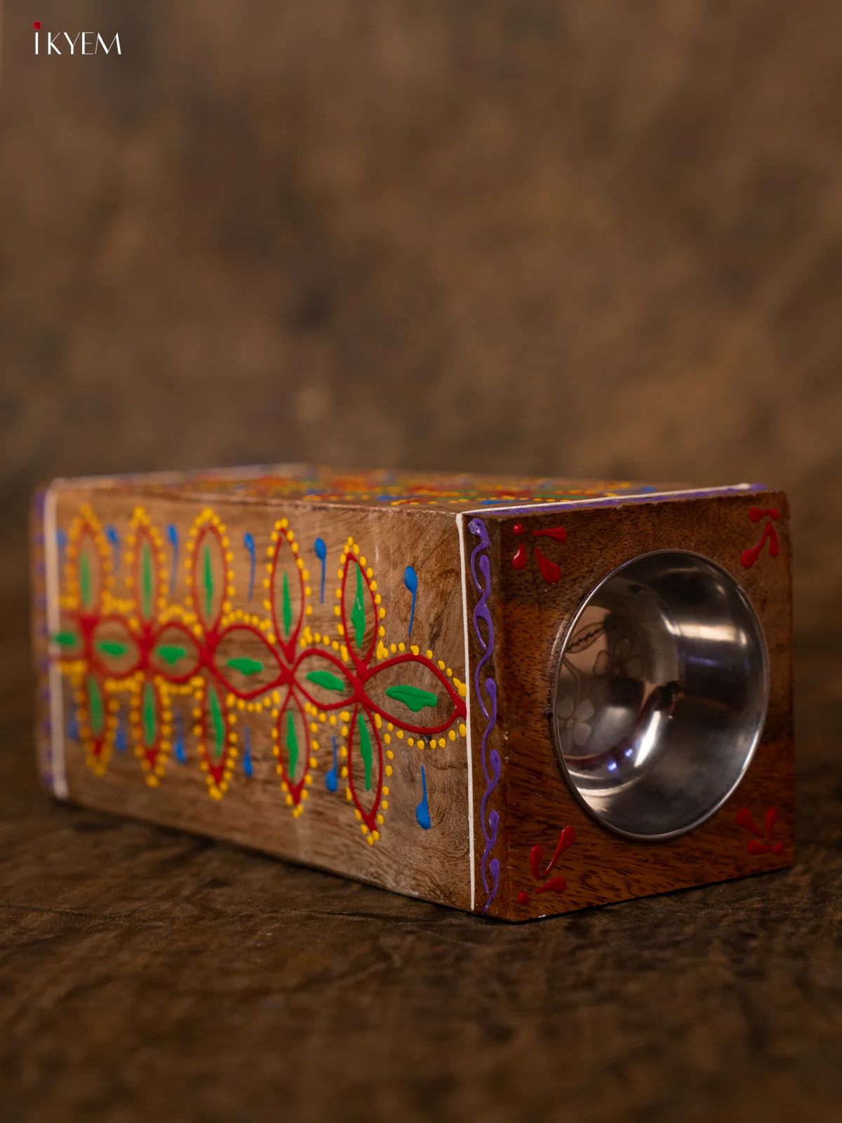 Hand Painted Wooden Candle Holder - 7.6 Inch - 4IJ30128 - Image 3