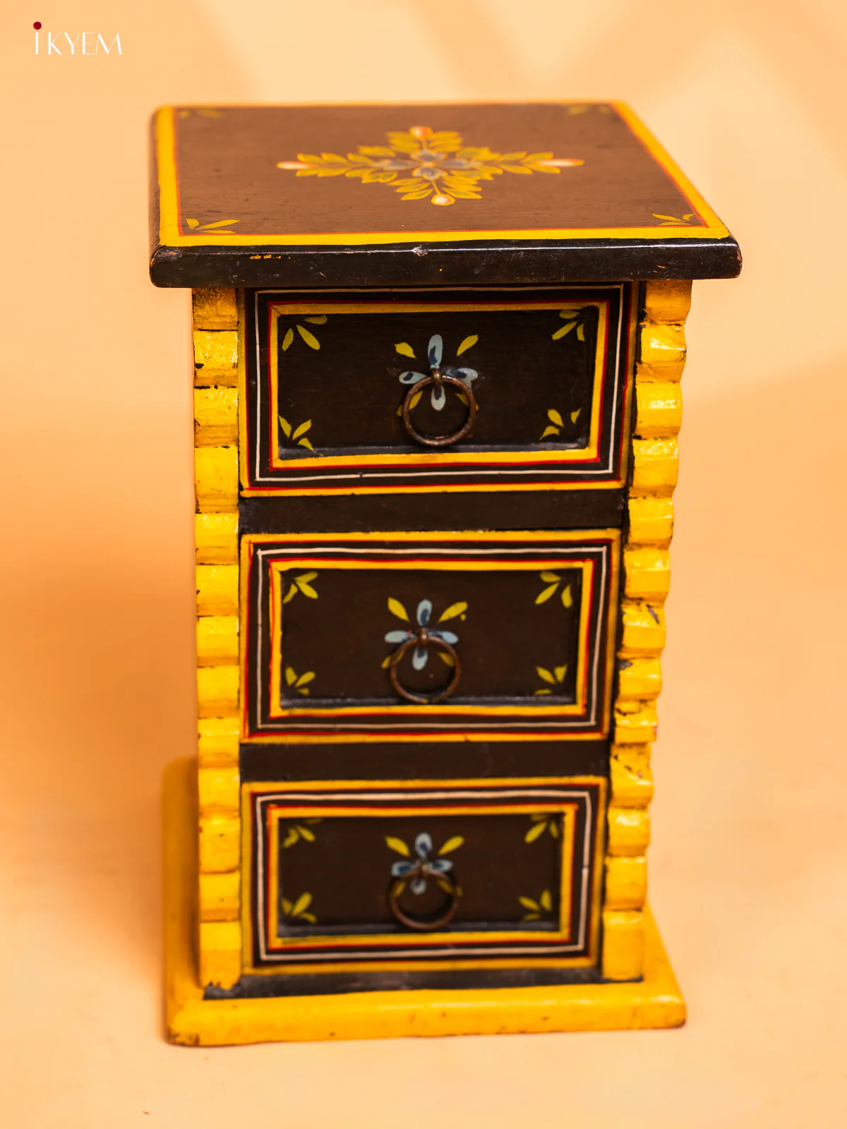 Wooden Hand Painted with 3 Drawers - 11 Inch- 4JJ01068 - Image 3