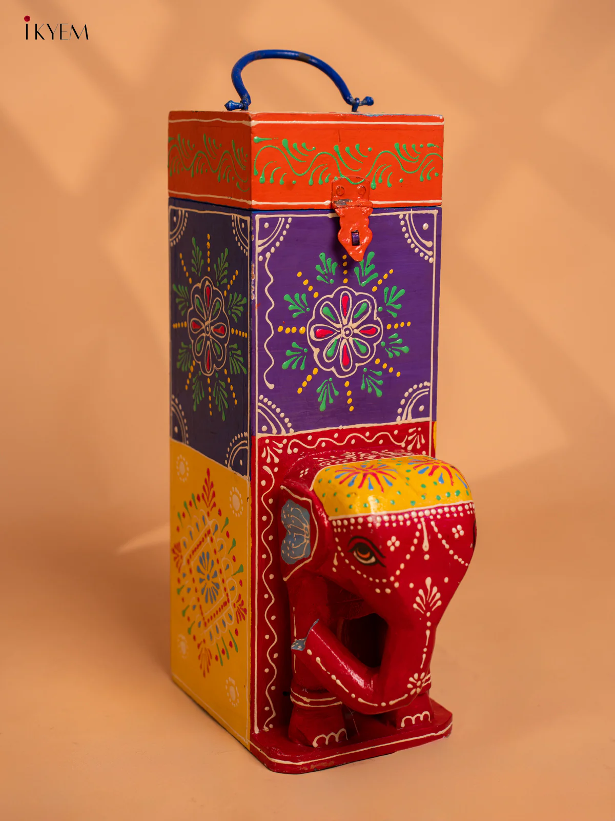 Wooden Multi colour Hand Painted Elephant Box - 13.3 Inch- 4JJ02002 - Image 3