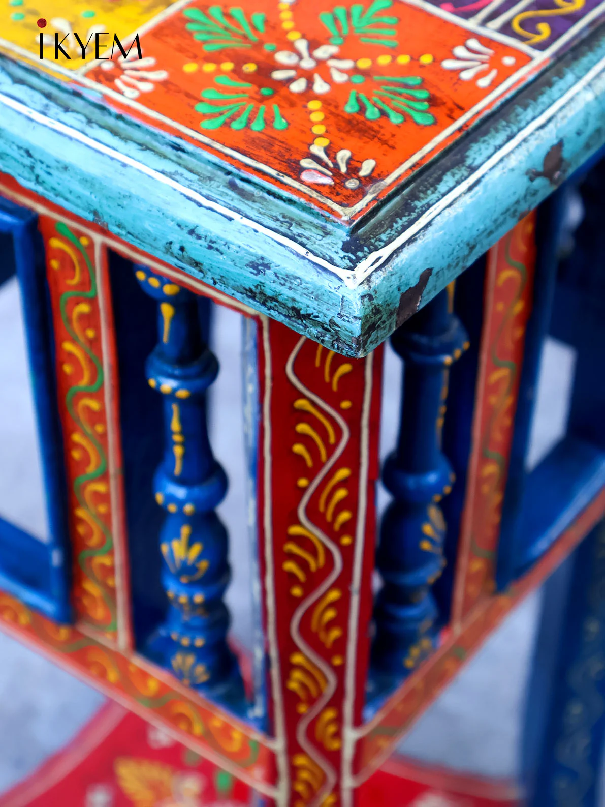 Vibrant Hand-Painted End Table With Intricate Floral Motifs - Image 3